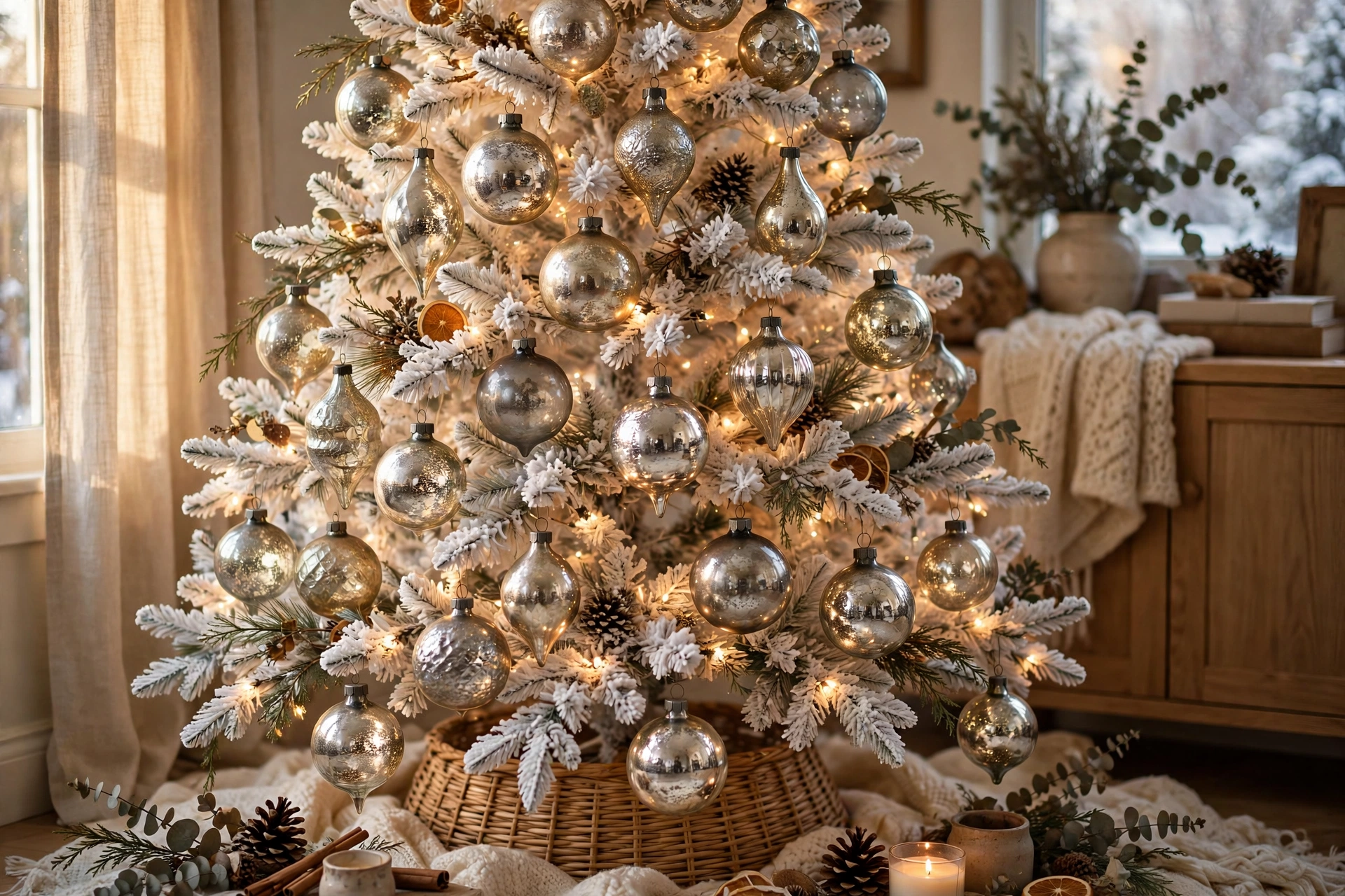 Vintage mercury glass tree — white Christmas tree idea