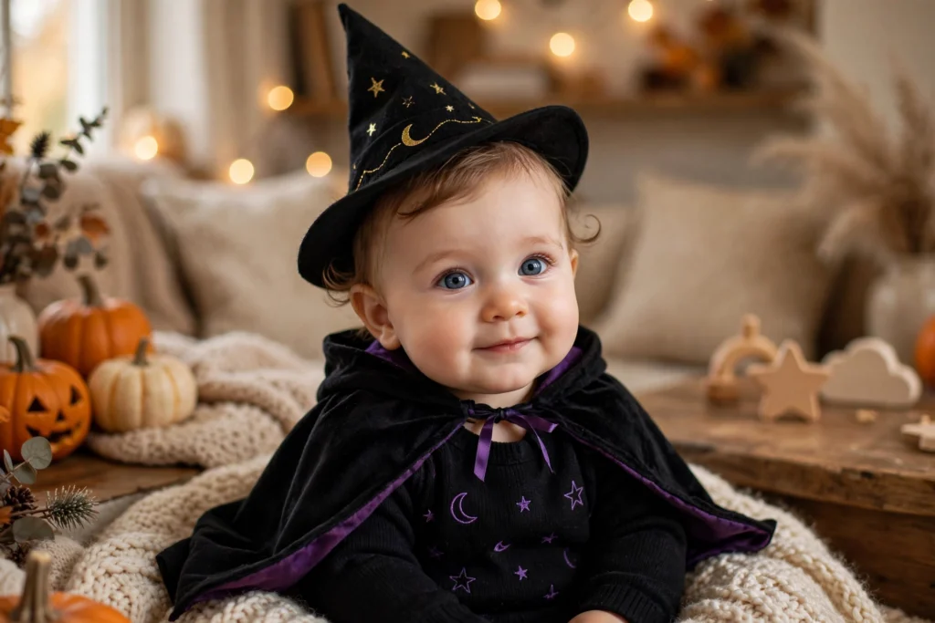 Tiny witch baby costume — baby's first Halloween costume idea