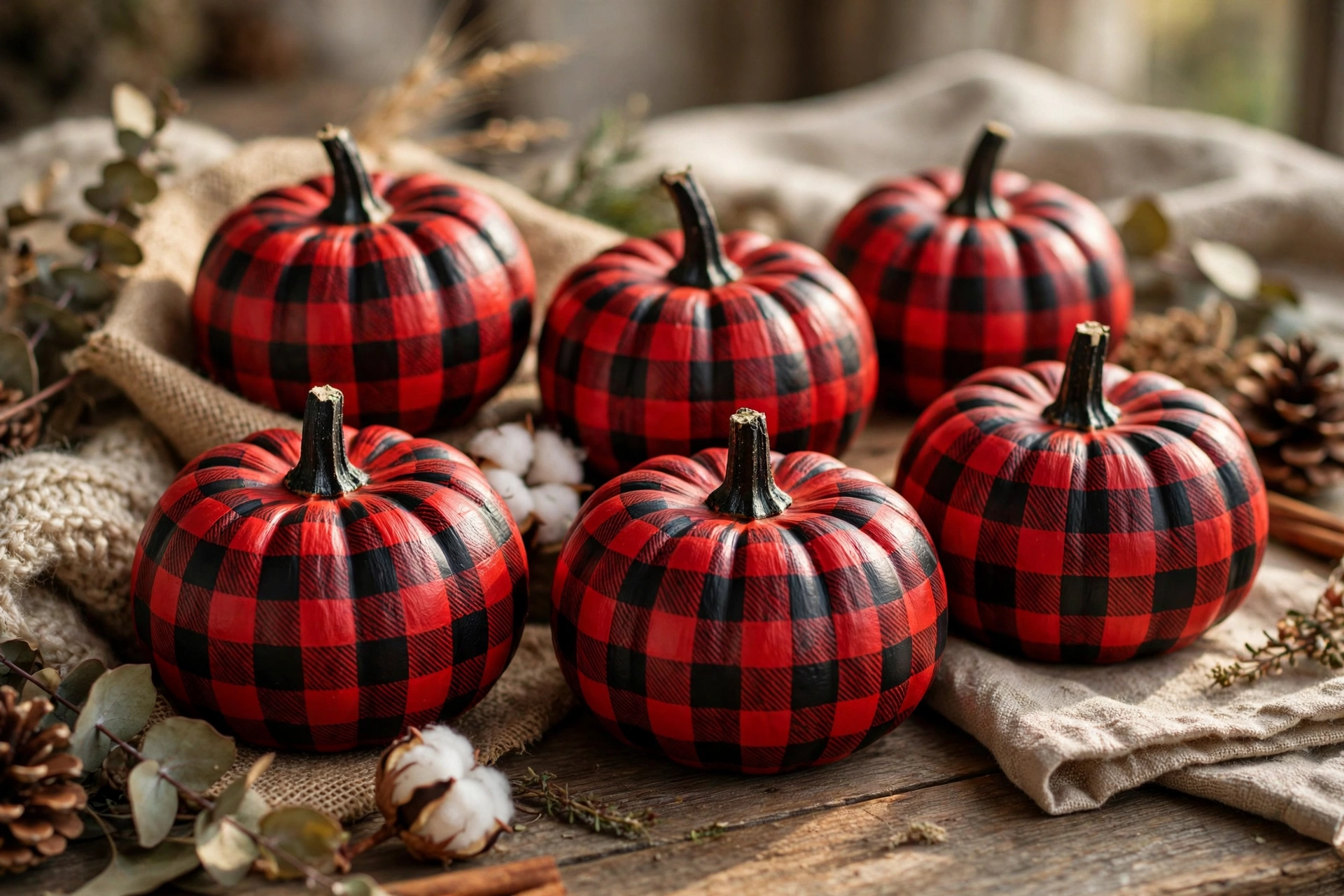 Buffalo check plaid mini pumpkins — mini pumpkin painting idea