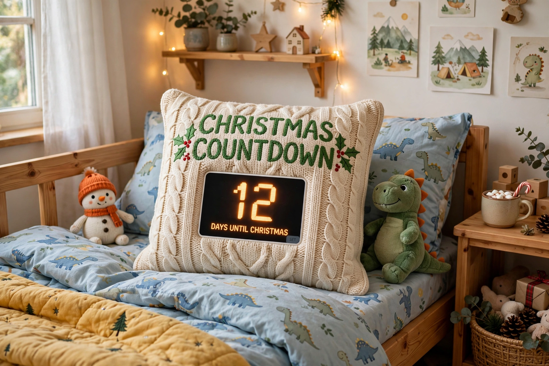 Countdown pillow — Christmas bedroom idea for kids