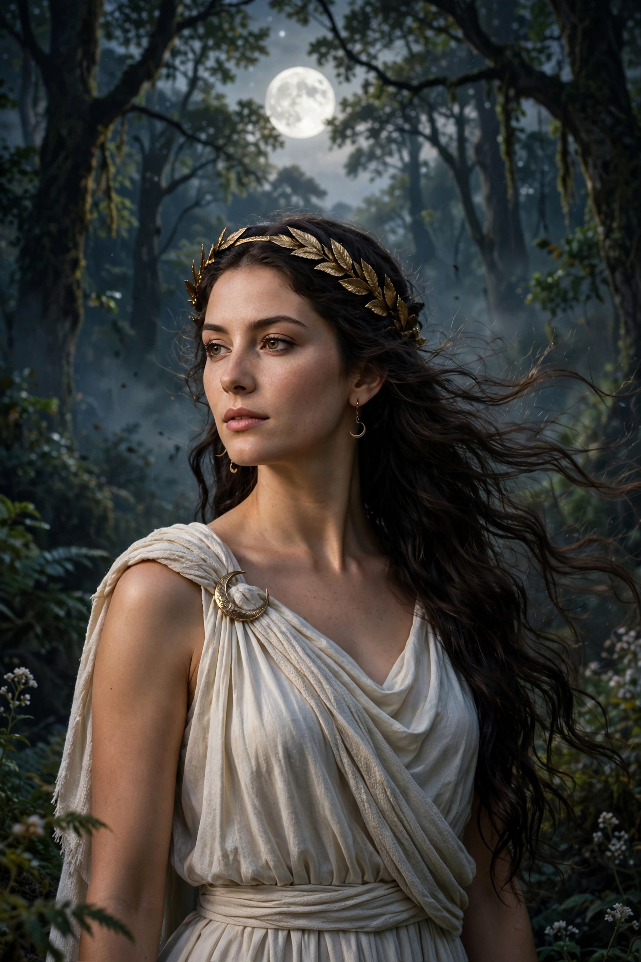 Greek goddess Artemis costume — brunette Halloween costume idea