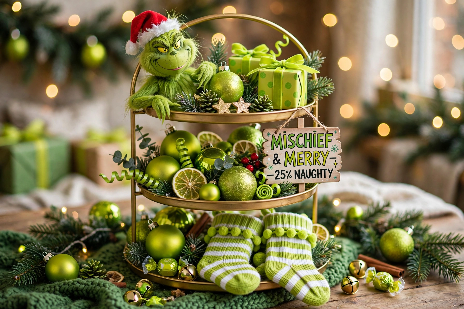 Grinch green fun tray — Christmas tiered tray idea
