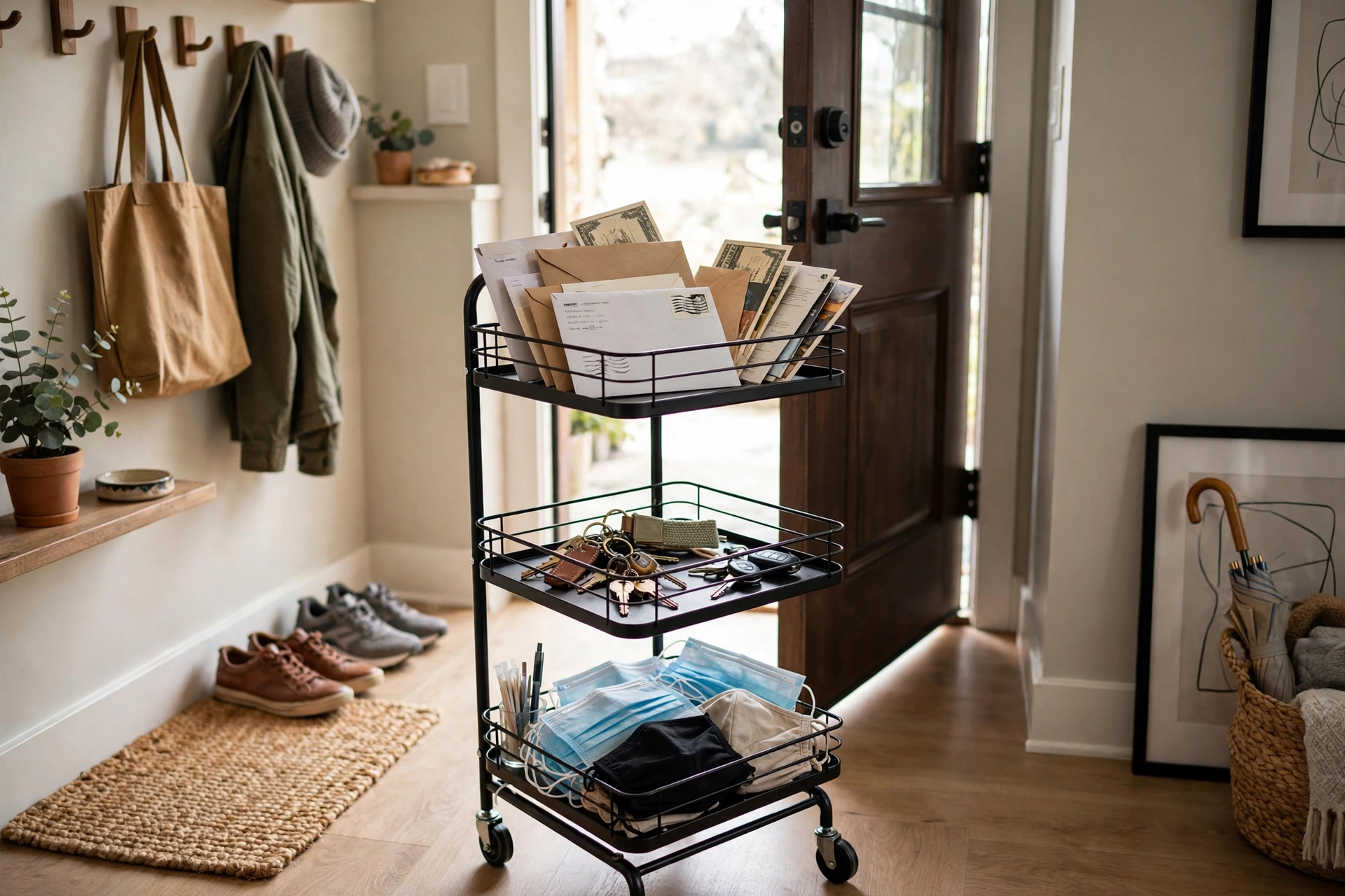 Rolling cart organizer — drop zone idea