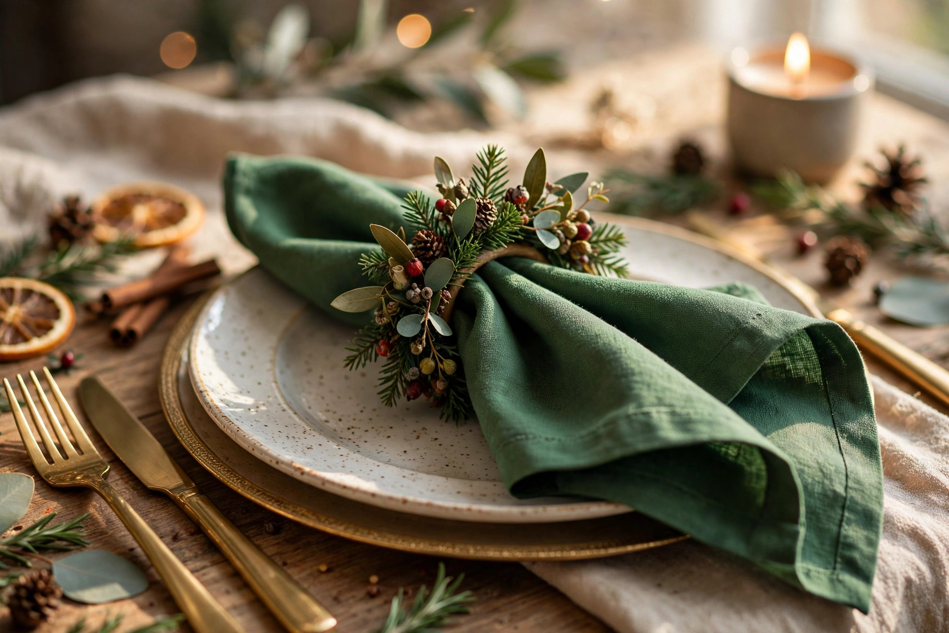 Wreath napkin ring fold — Christmas napkin folding idea