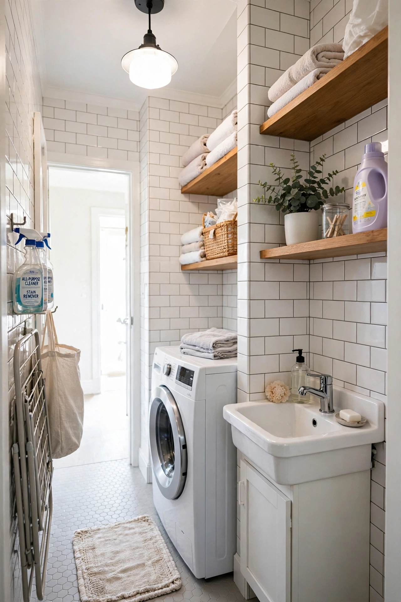 Compact corner laundry sink — small narrow laundry room idea