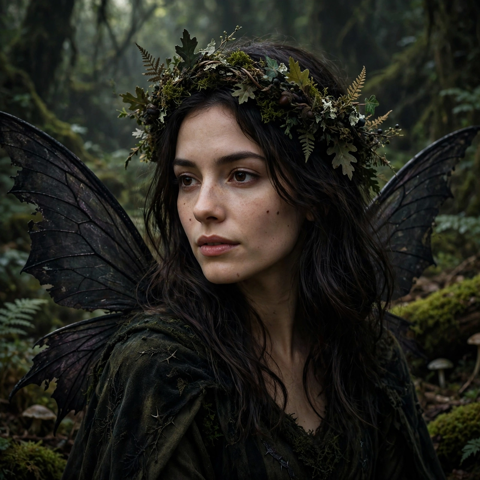 Dark woodland fairy costume — brunette Halloween costume idea