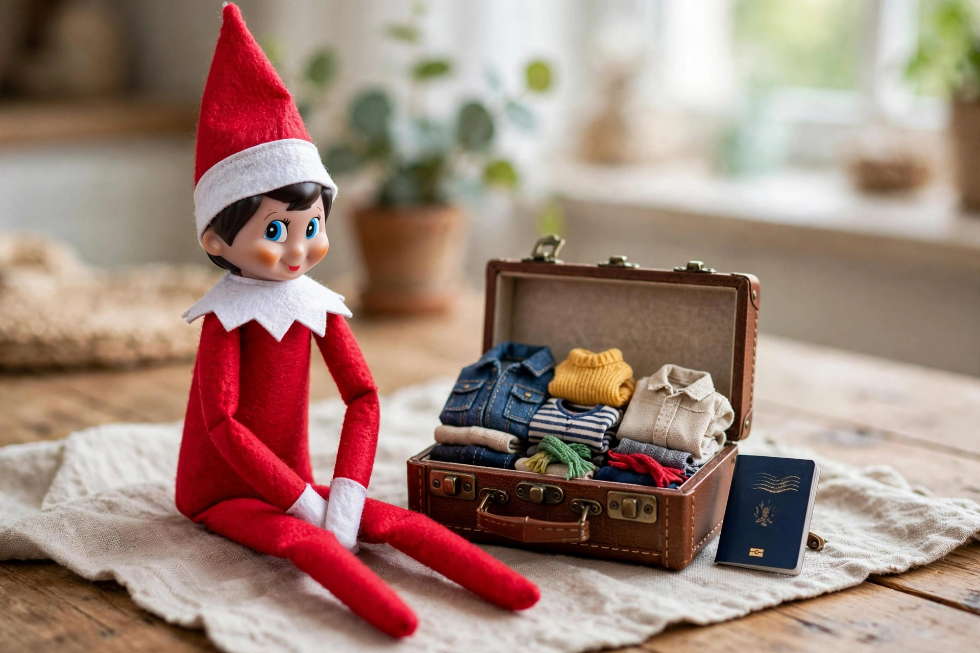 Elf-sized suitcase packed and ready — elf on the shelf arrival idea