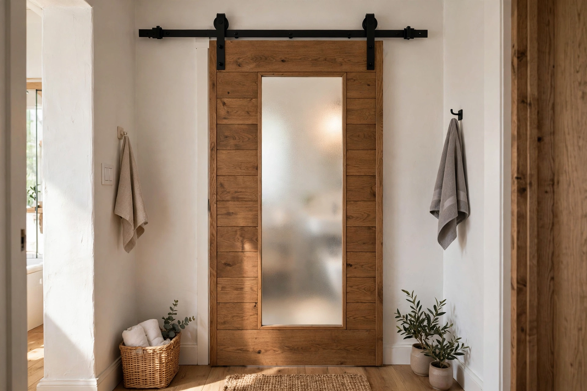 Barn door entrance — small bathroom idea