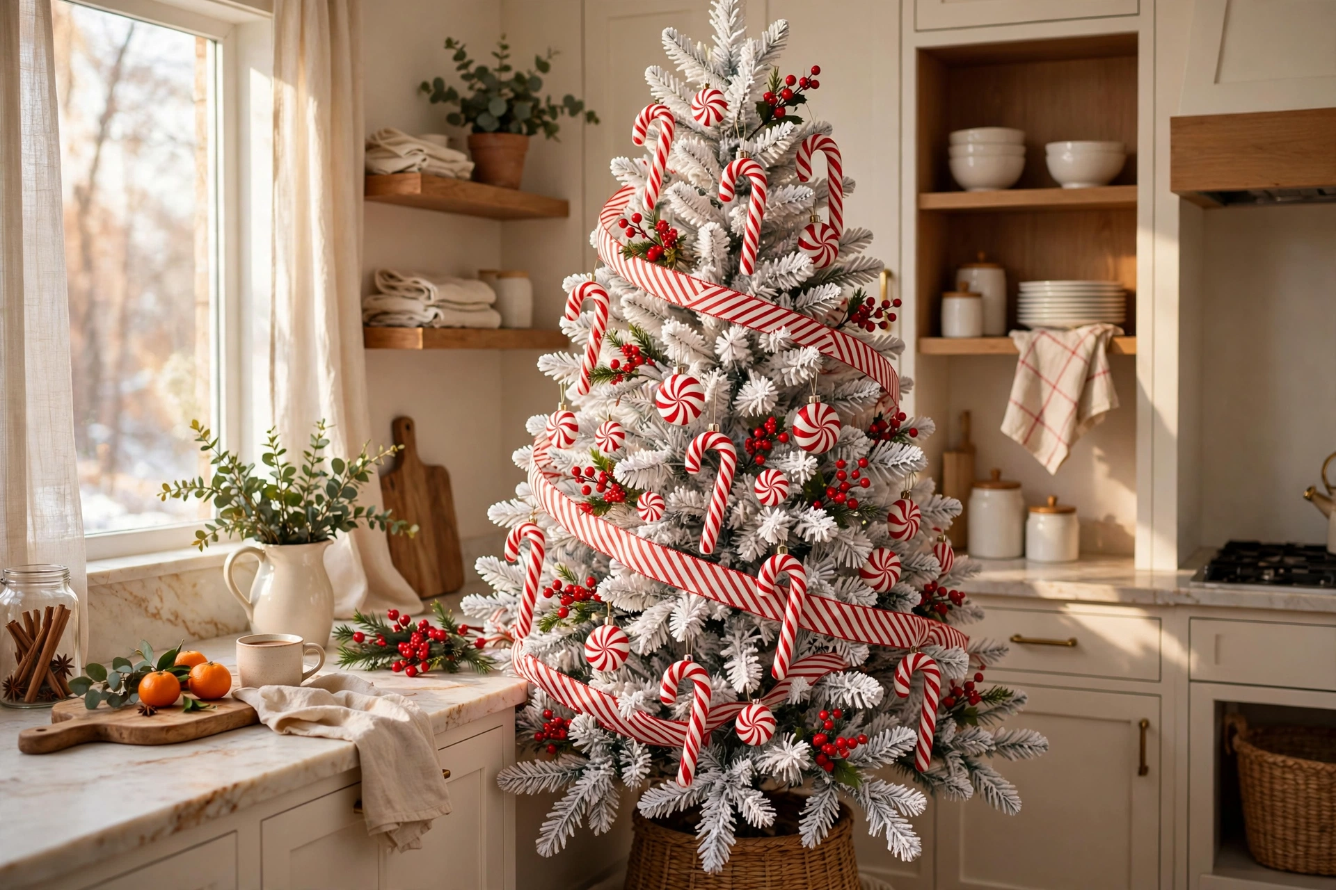 Candy cane white tree — white Christmas tree idea