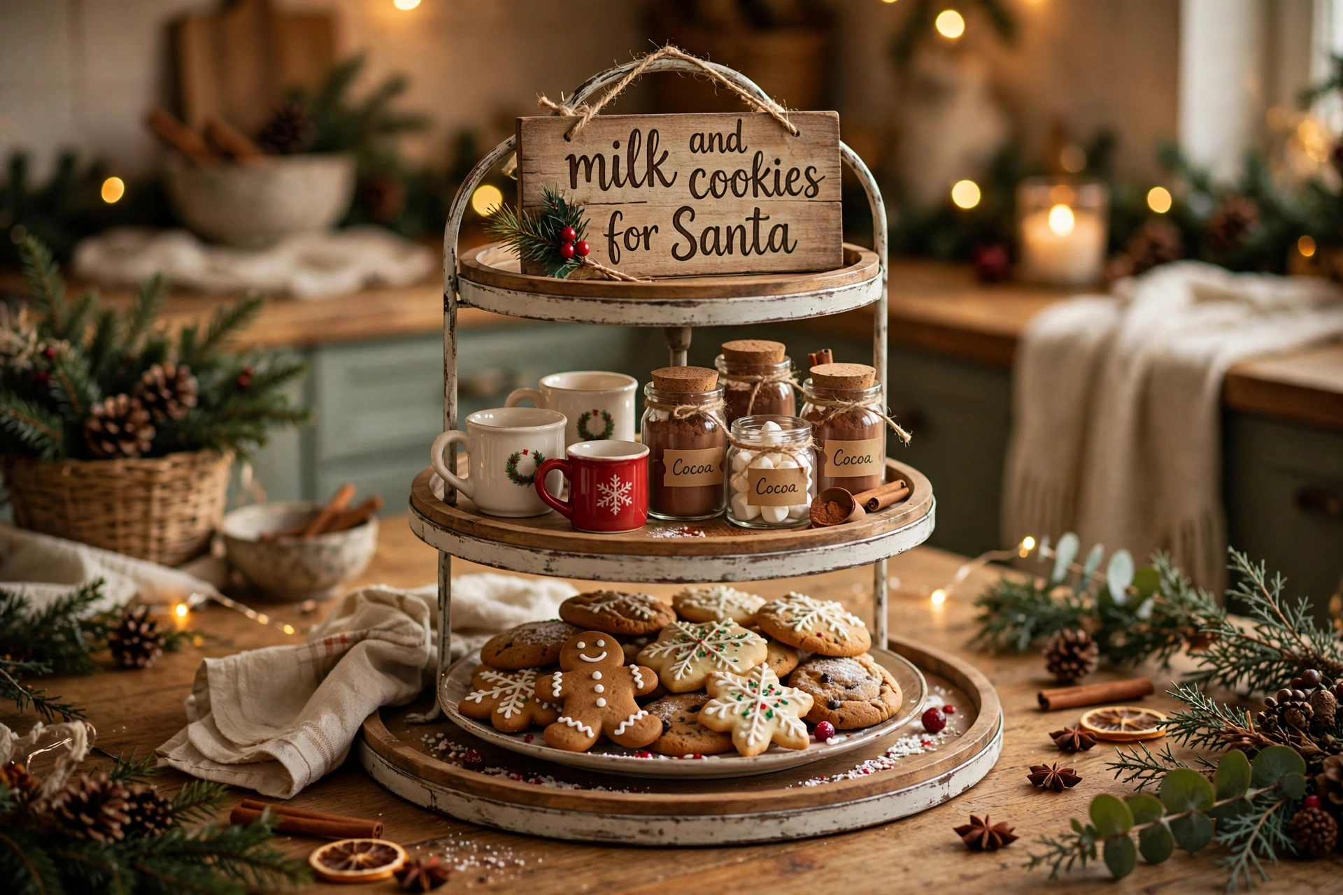 Cocoa and cookies tray — Christmas tiered tray idea