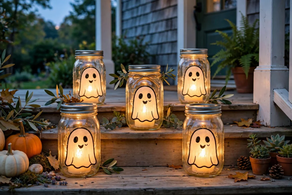 Mason jar ghost lanterns — Halloween craft for children