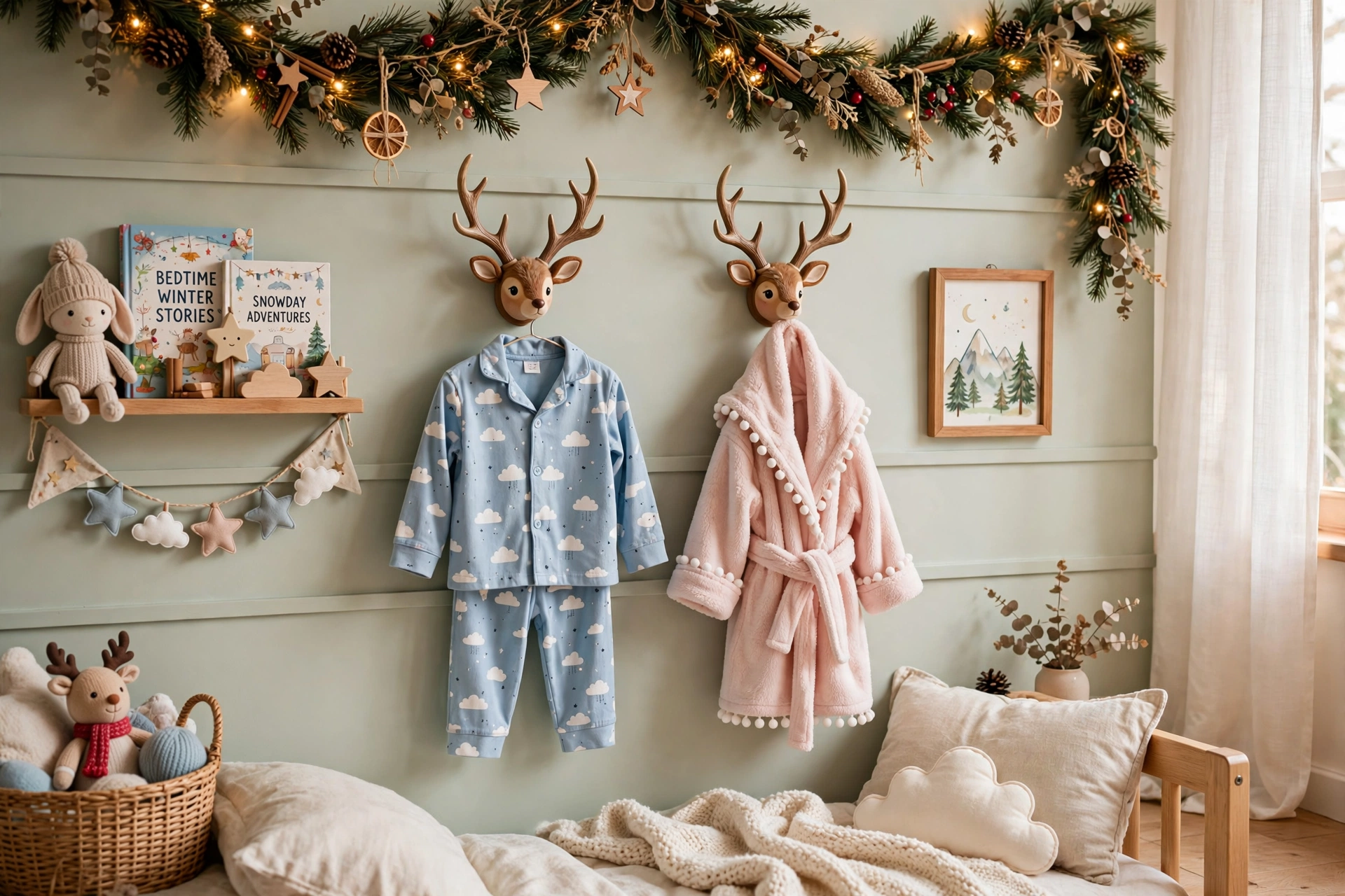 Reindeer wall hooks — Christmas bedroom idea for kids