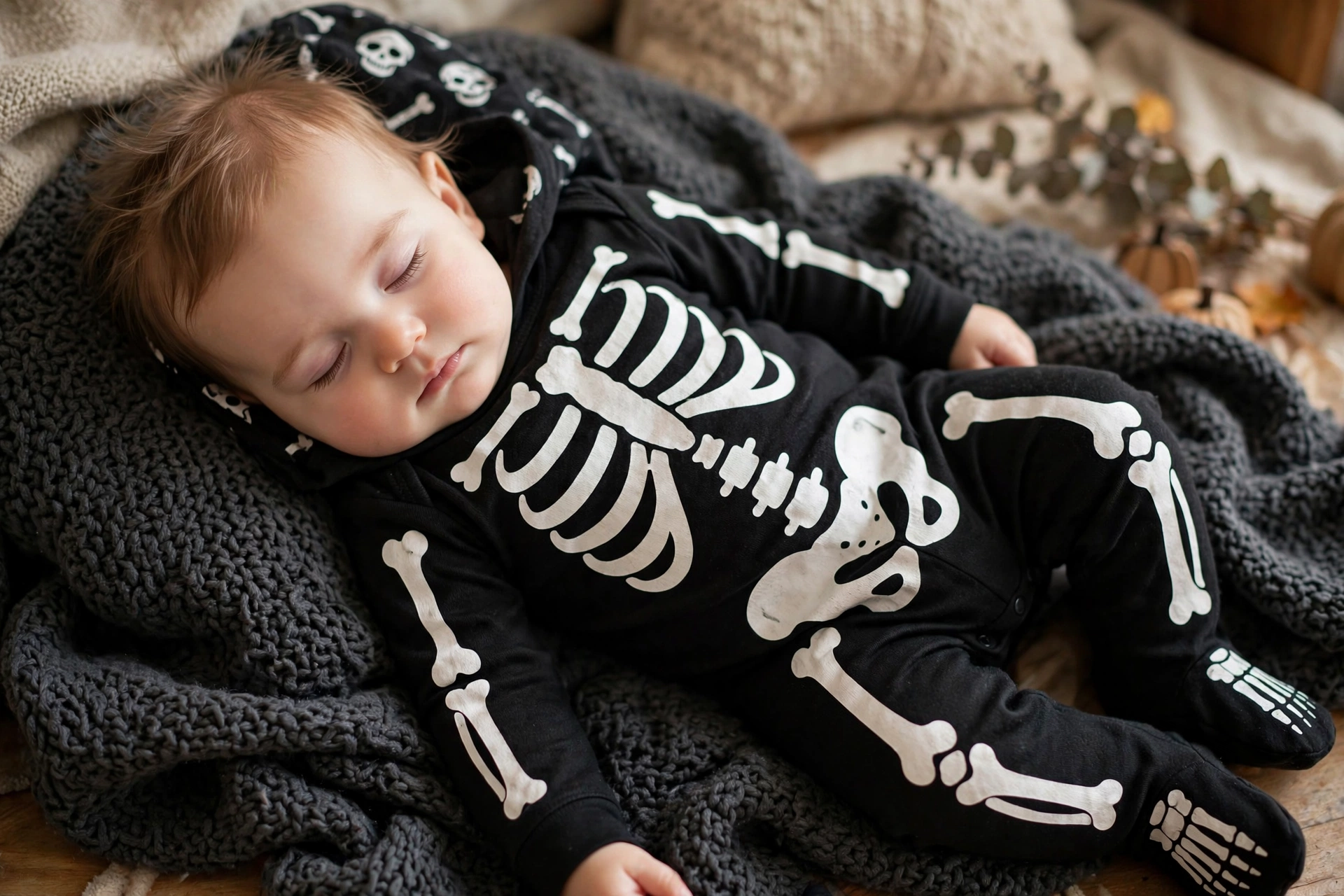 Skeleton onesie baby costume — baby's first Halloween costume idea