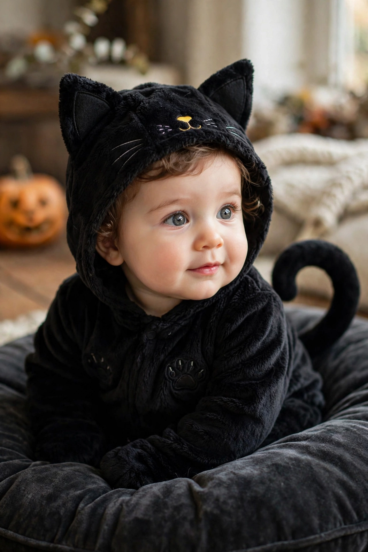 Black cat baby costume — baby's first Halloween costume idea