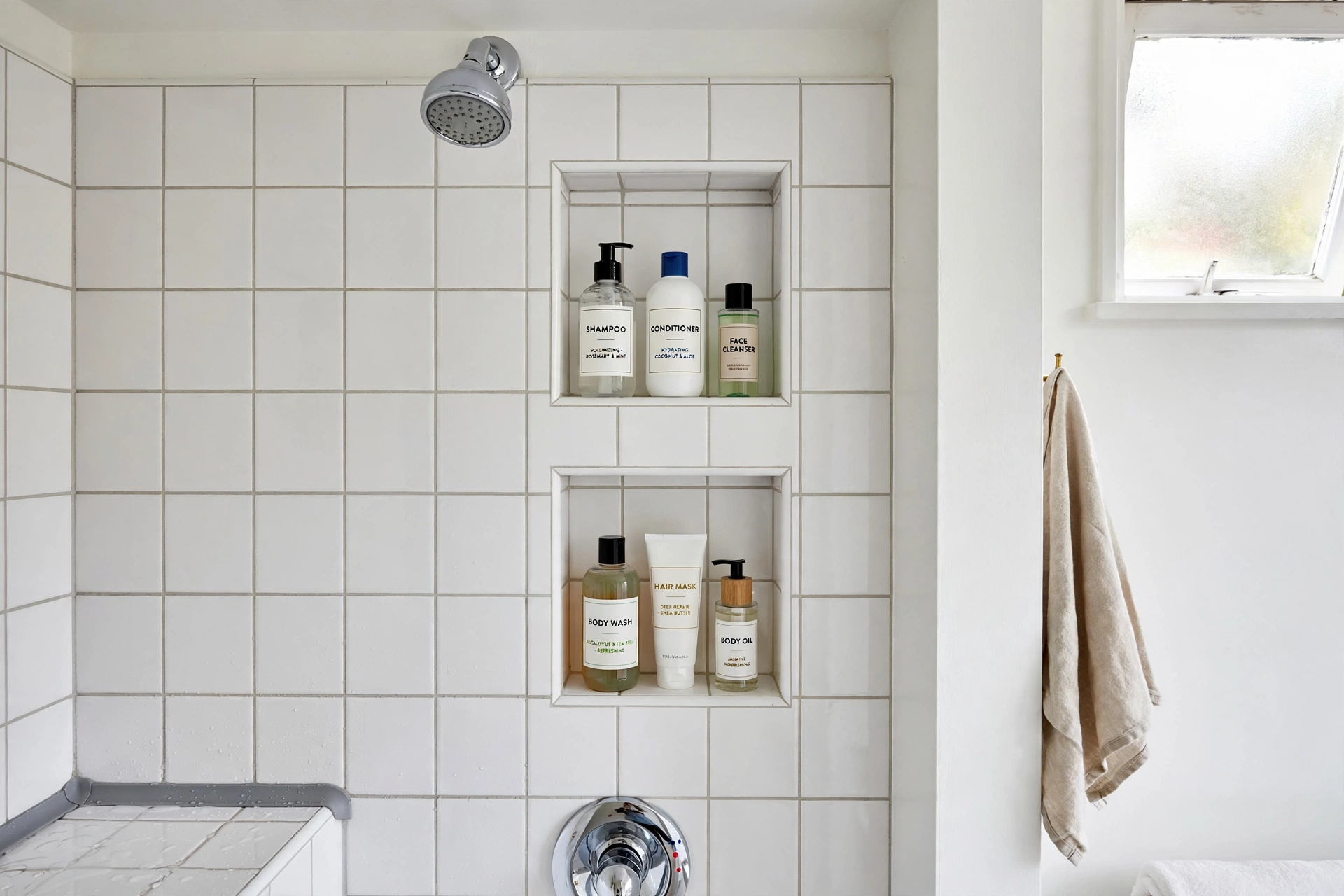 Built-in shower niches — small bathroom idea