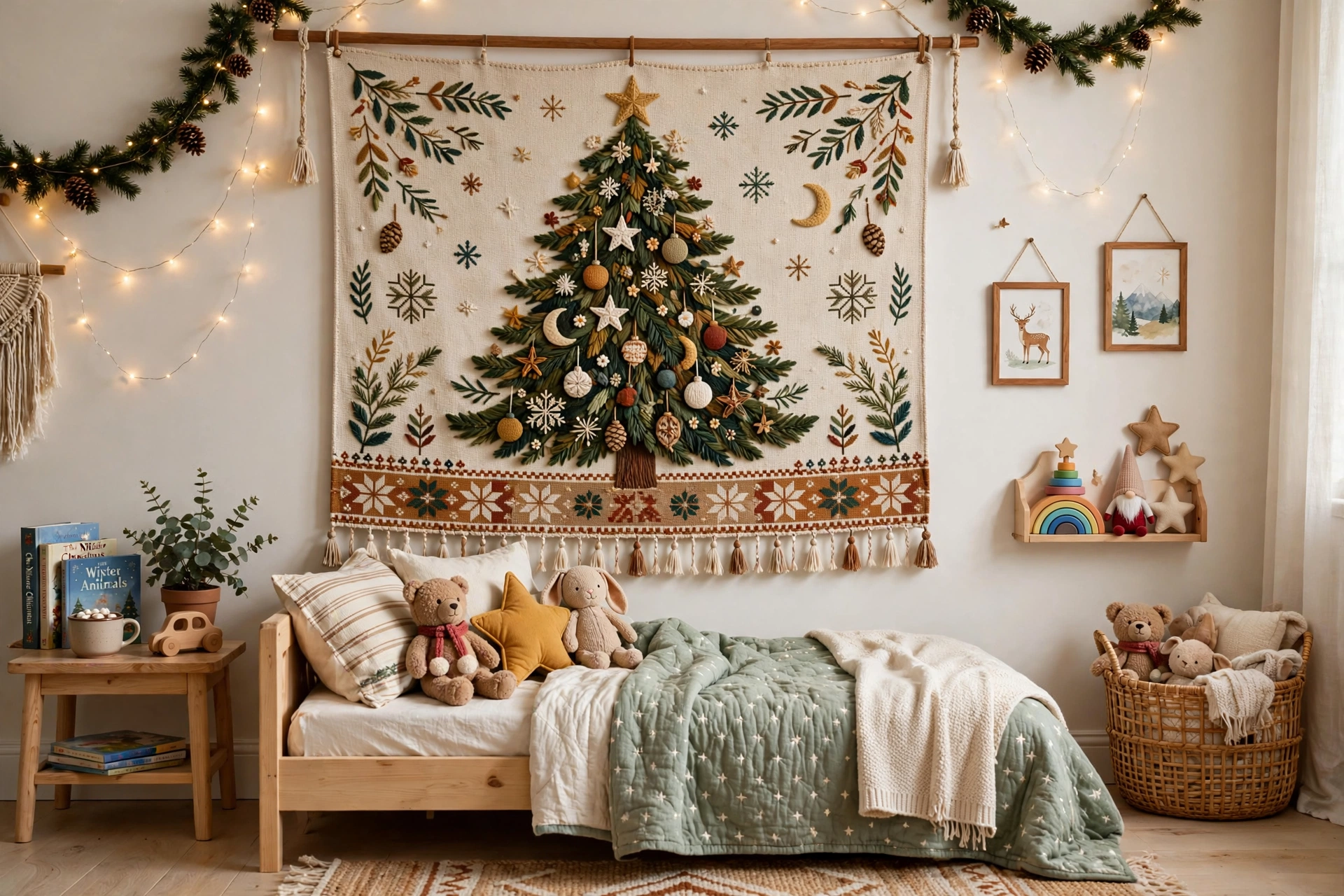 Christmas tree tapestry — Christmas bedroom idea for kids
