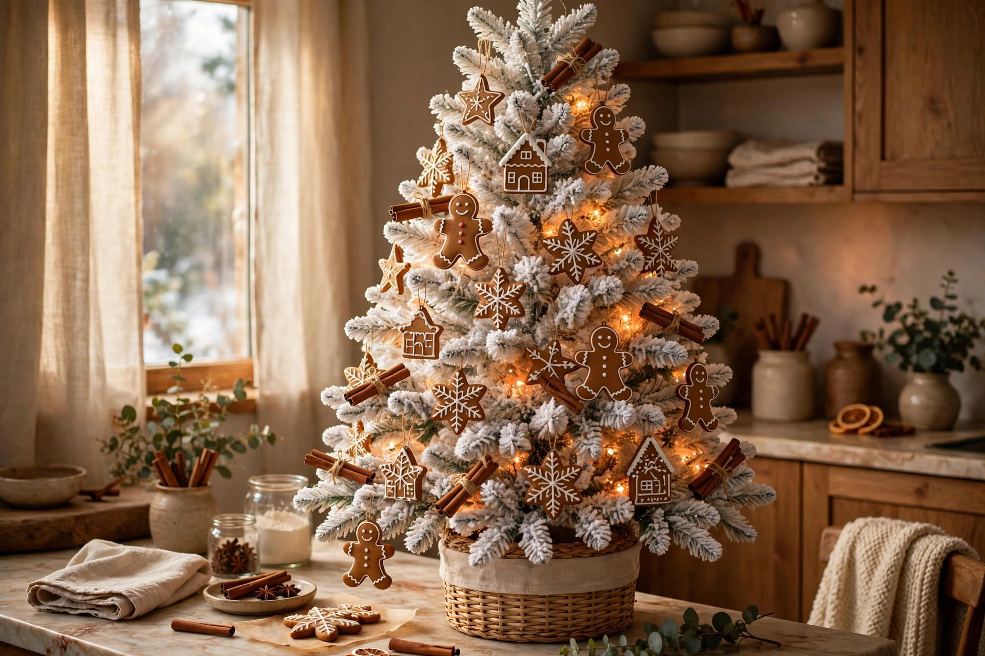 Gingerbread warmth tree — white Christmas tree idea