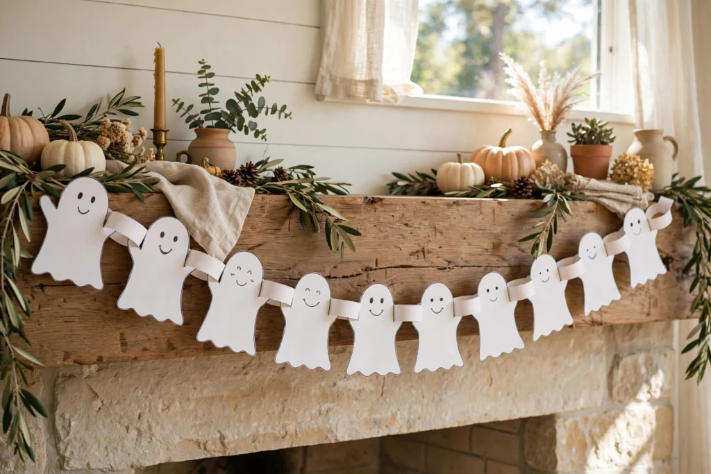 Paper chain ghost garland — Halloween craft for children