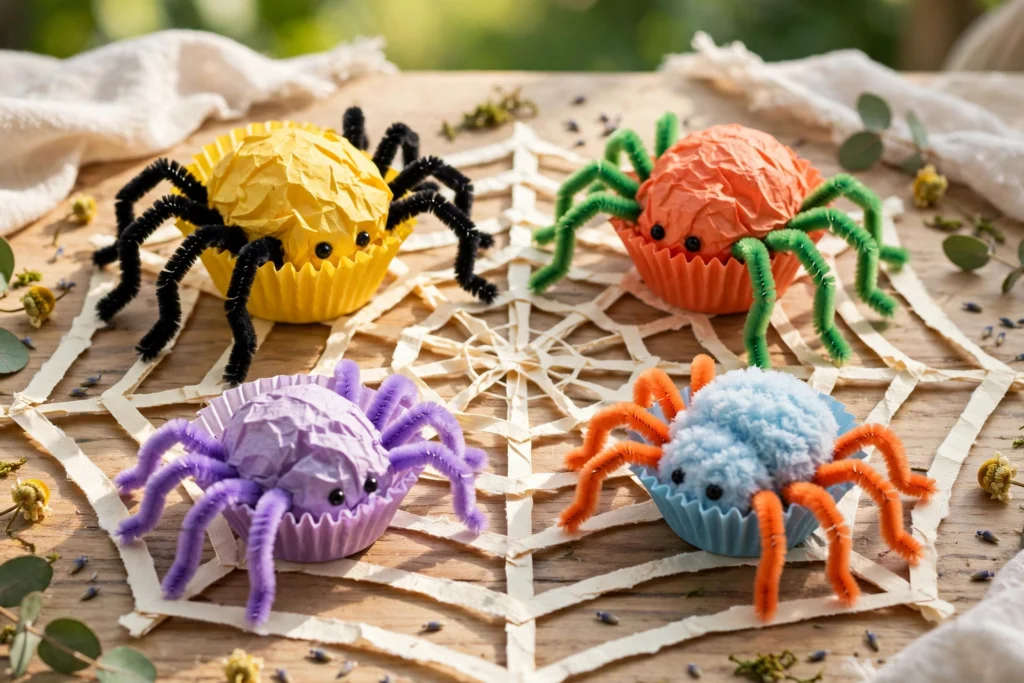 Cupcake liner spiders — Halloween craft for children