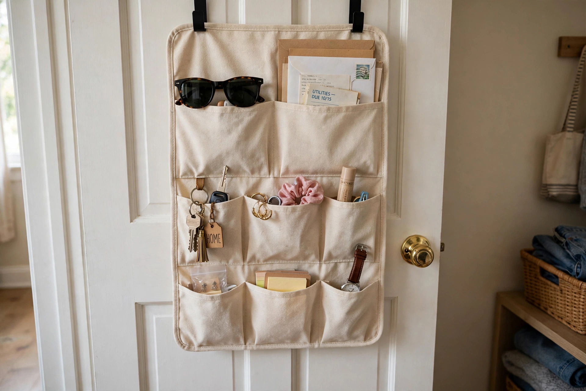 Over-the-door pocket organizer — drop zone idea