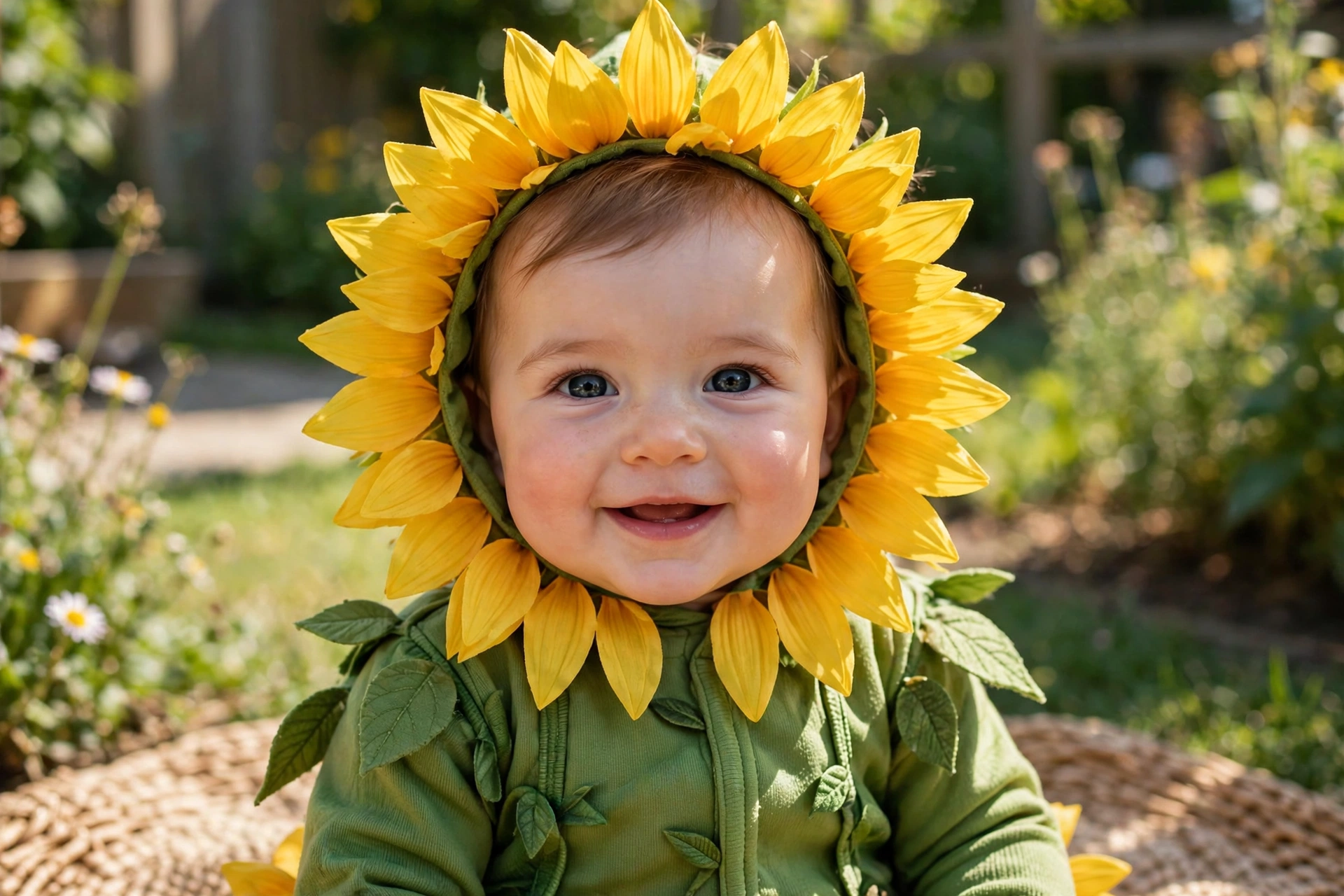 Sunflower baby costume — baby's first Halloween costume idea