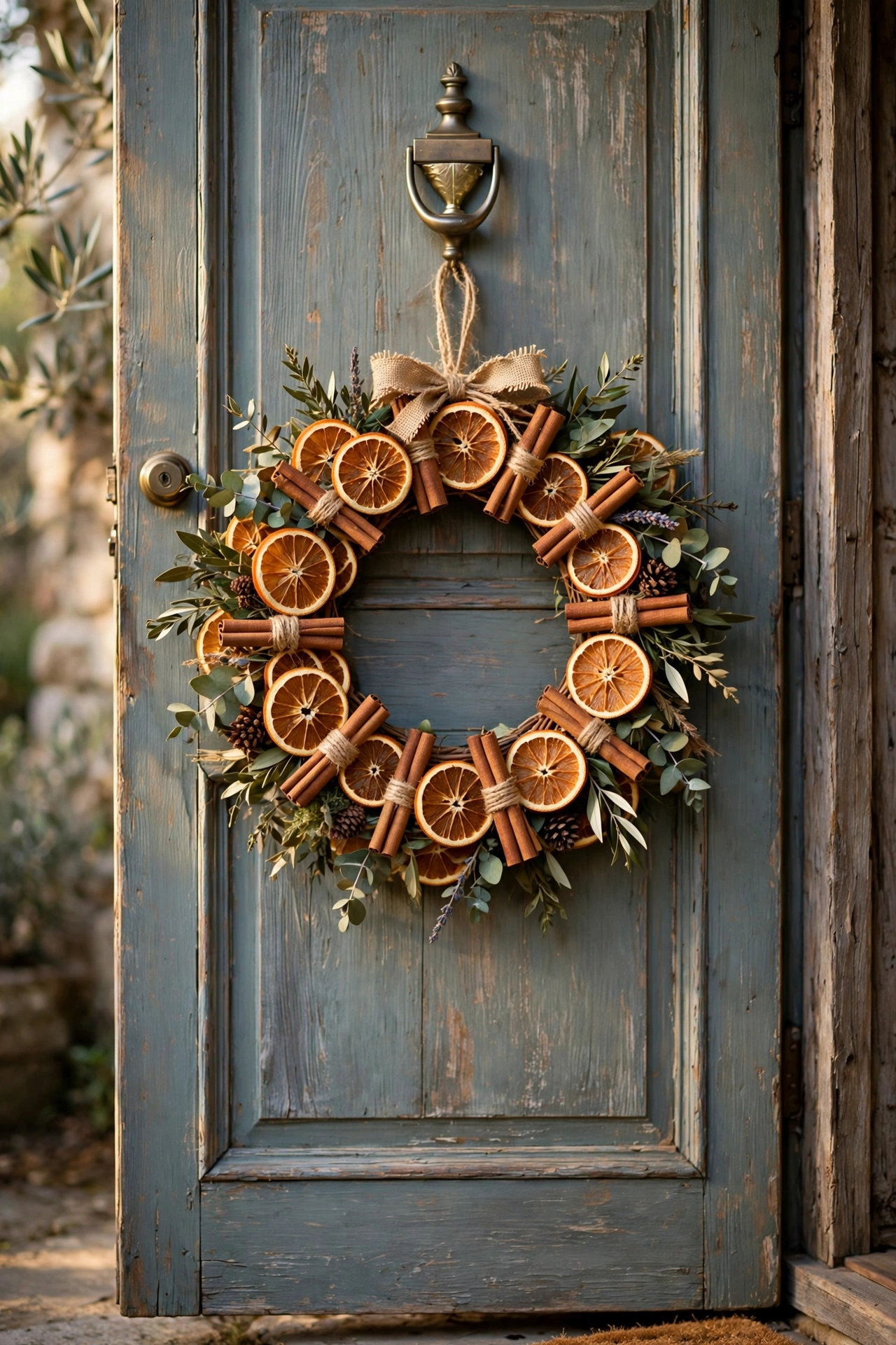 Dried orange and cinnamon wreath — Christmas door idea