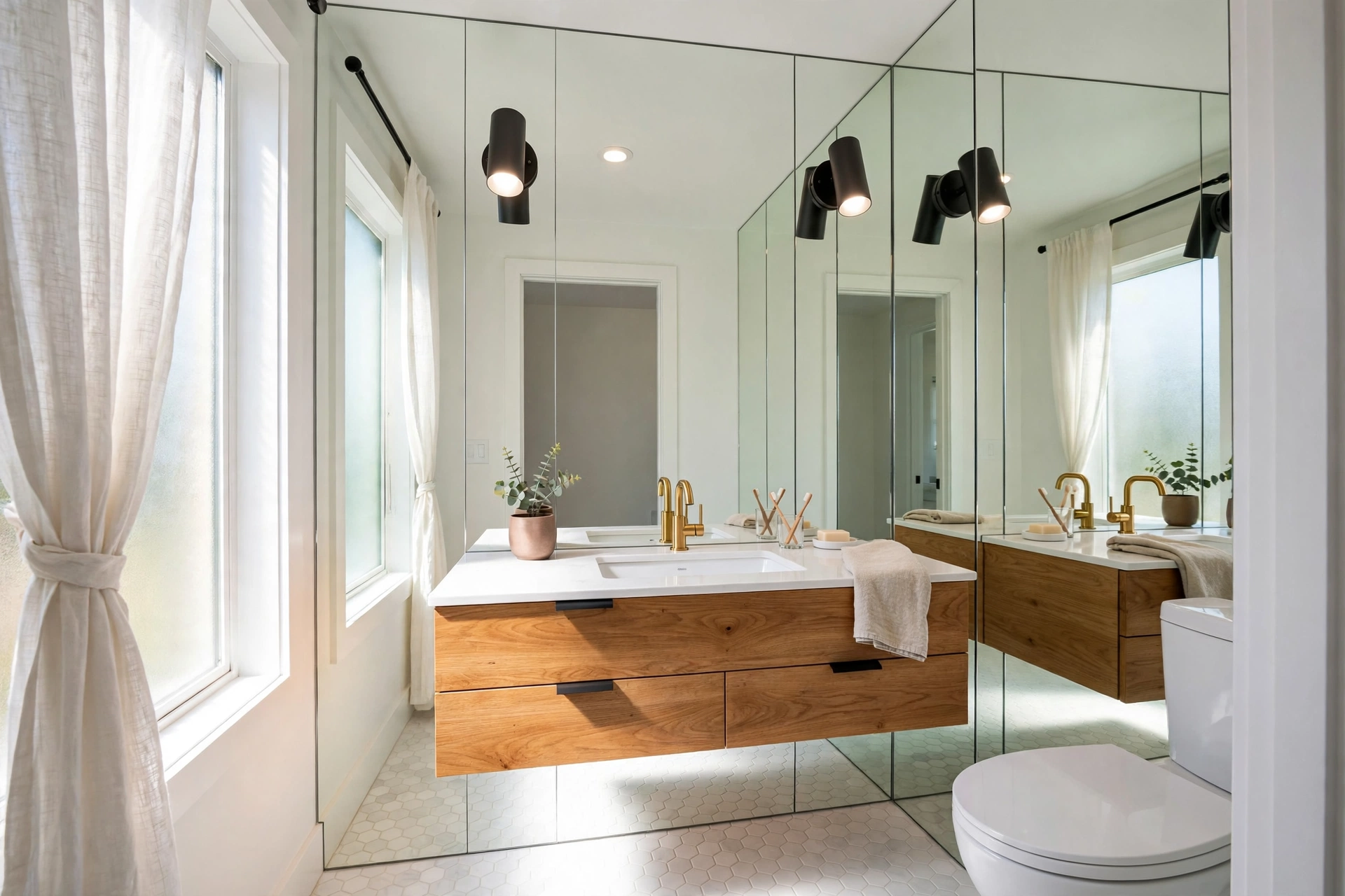 Mirrored wall panels — small bathroom idea