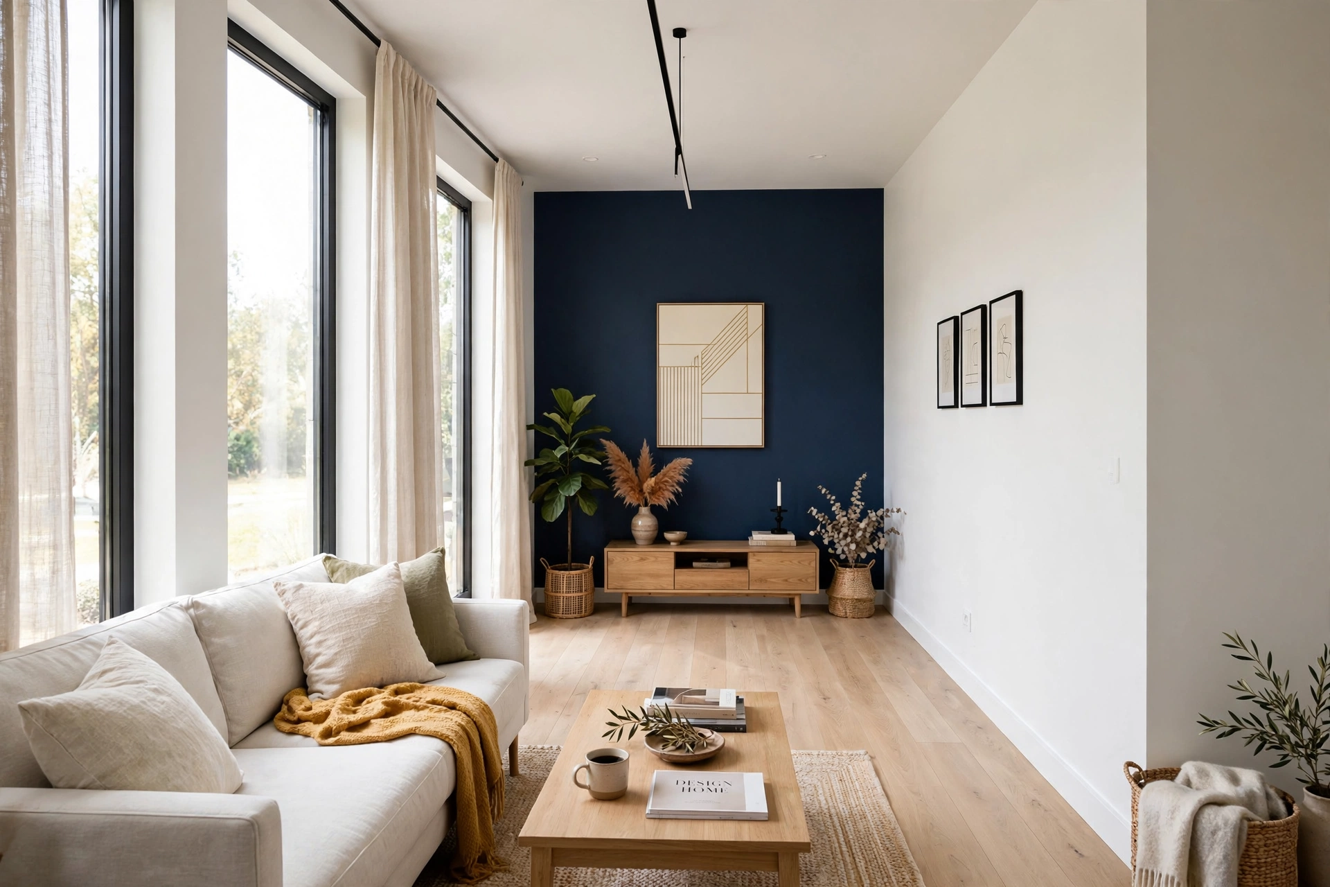 Accent wall to shorten the room — narrow living room idea