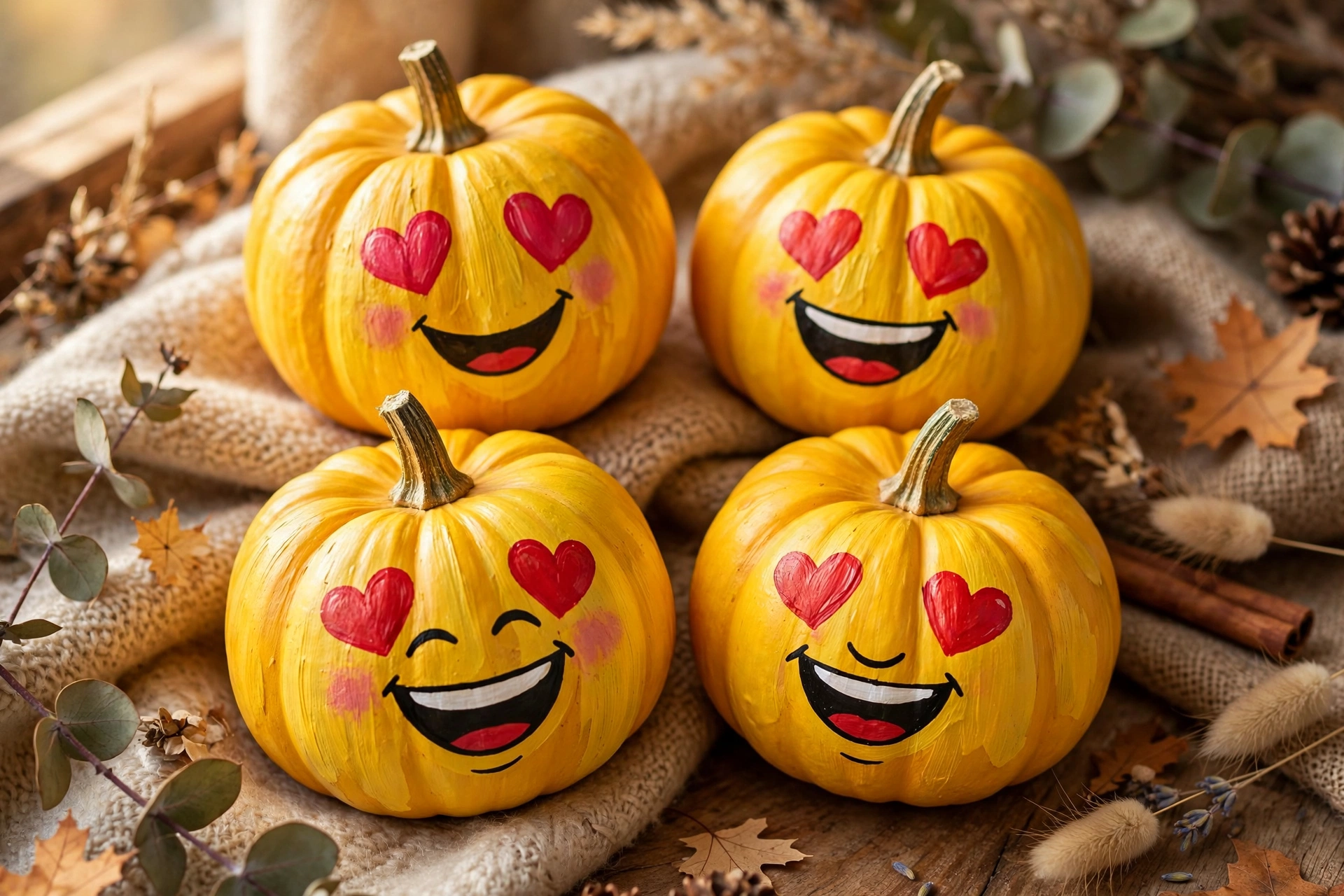 Emoji face mini pumpkins — mini pumpkin painting idea