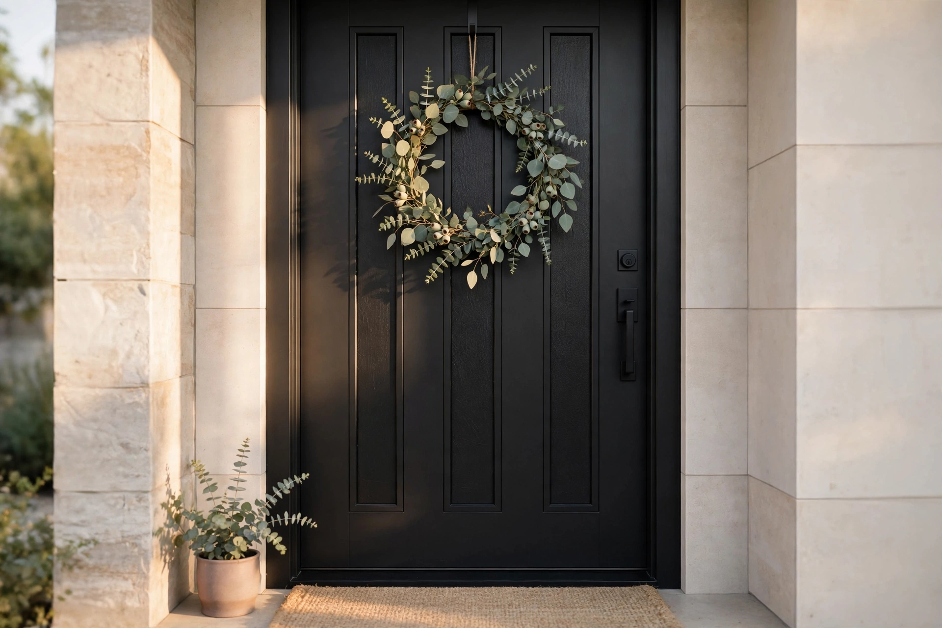 Eucalyptus minimalist wreath — Christmas door idea