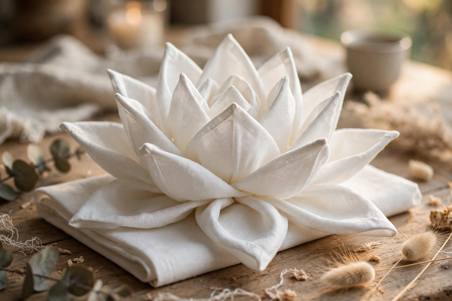 Lotus napkin fold — Christmas napkin folding idea