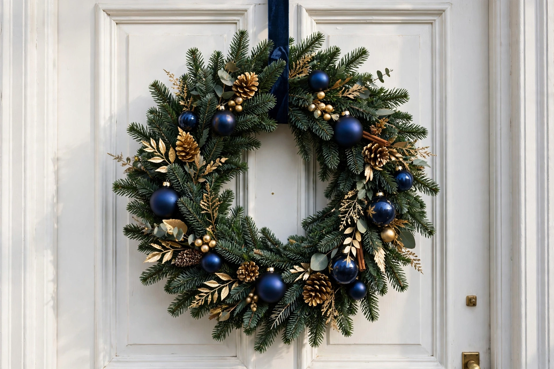 Navy and gold elegant wreath — Christmas wreath idea