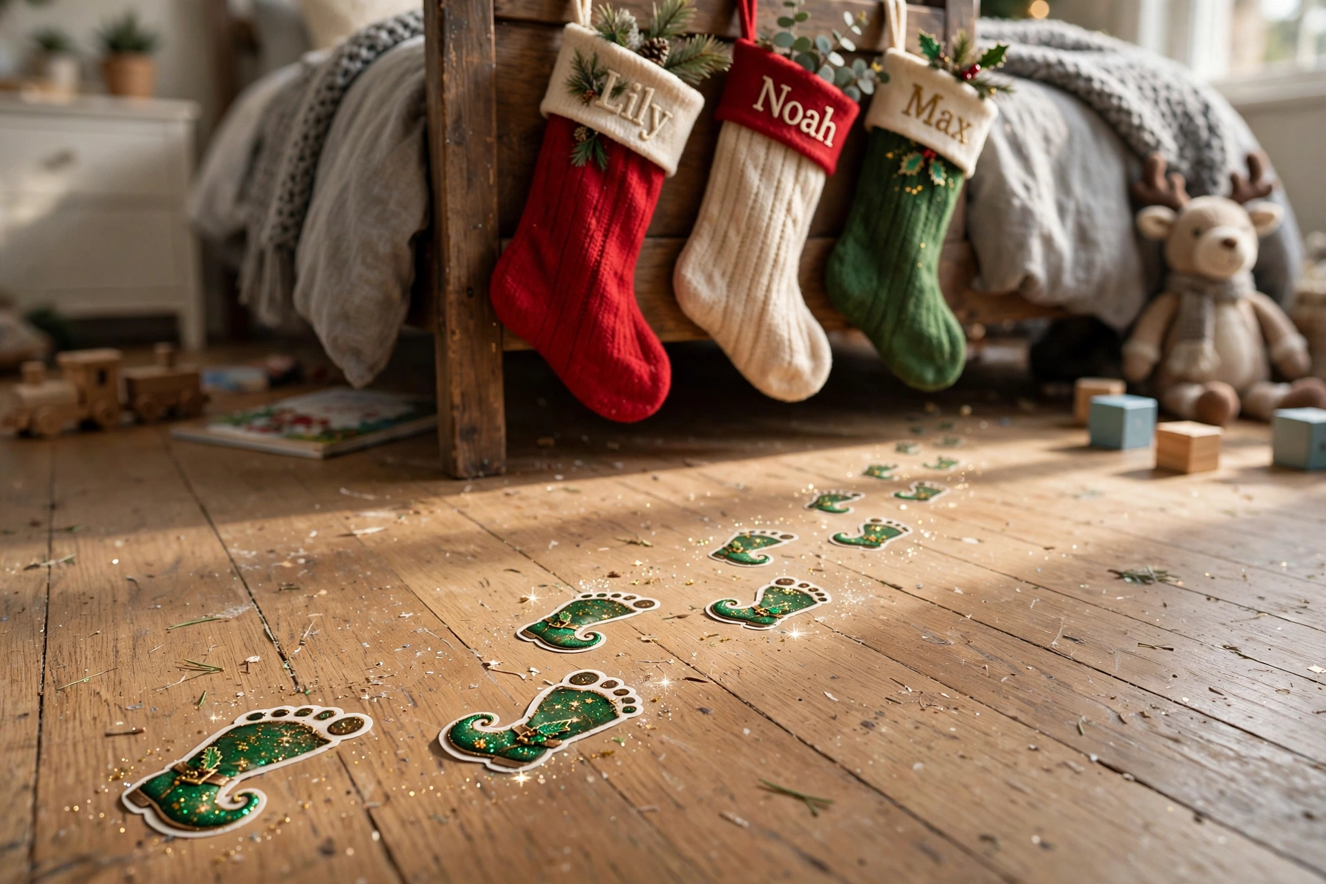Elf footprint decals — Christmas bedroom idea for kids