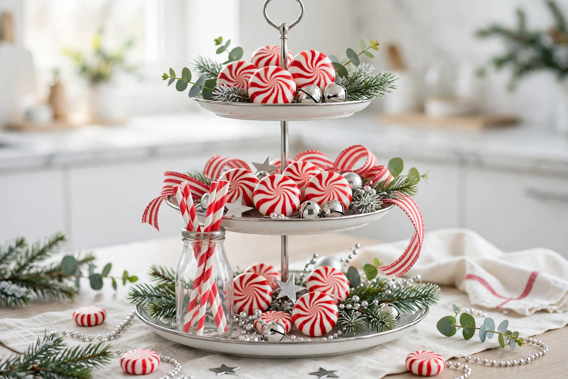 Peppermint swirl tray — Christmas tiered tray idea