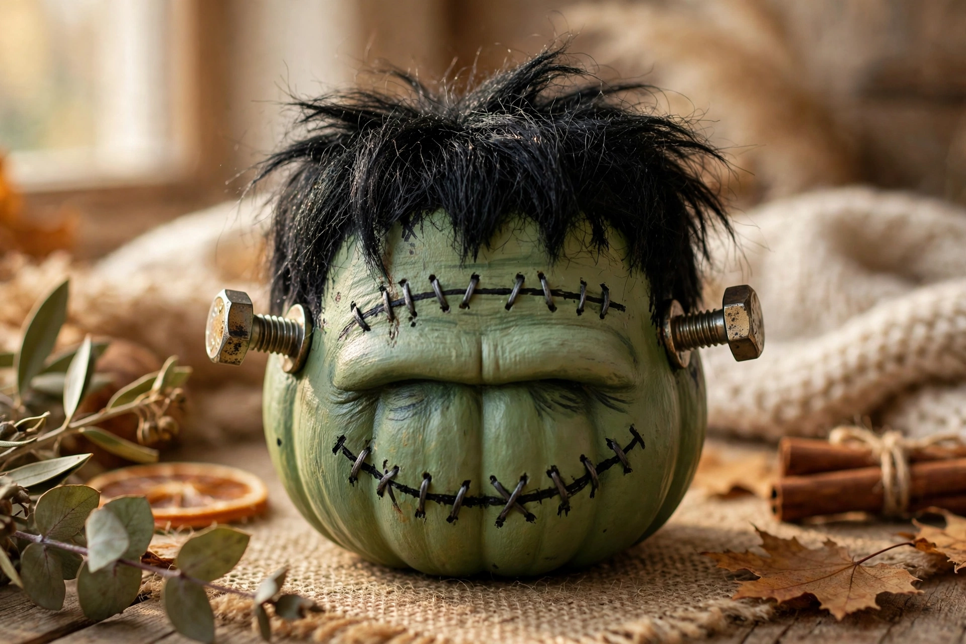 Frankenstein face mini pumpkin — mini pumpkin painting idea