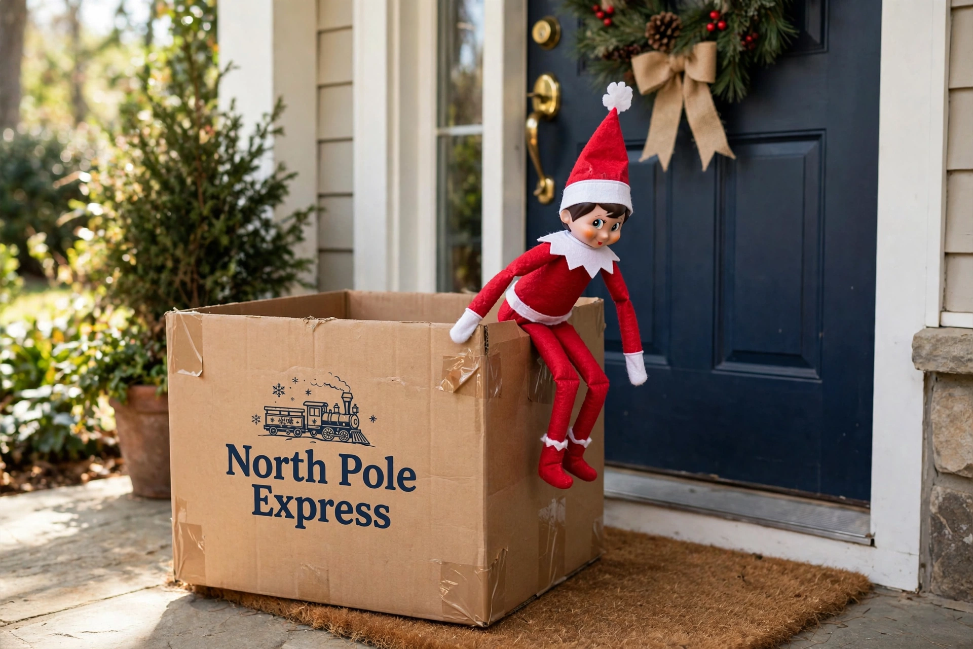 North Pole Express delivery box — elf on the shelf arrival idea