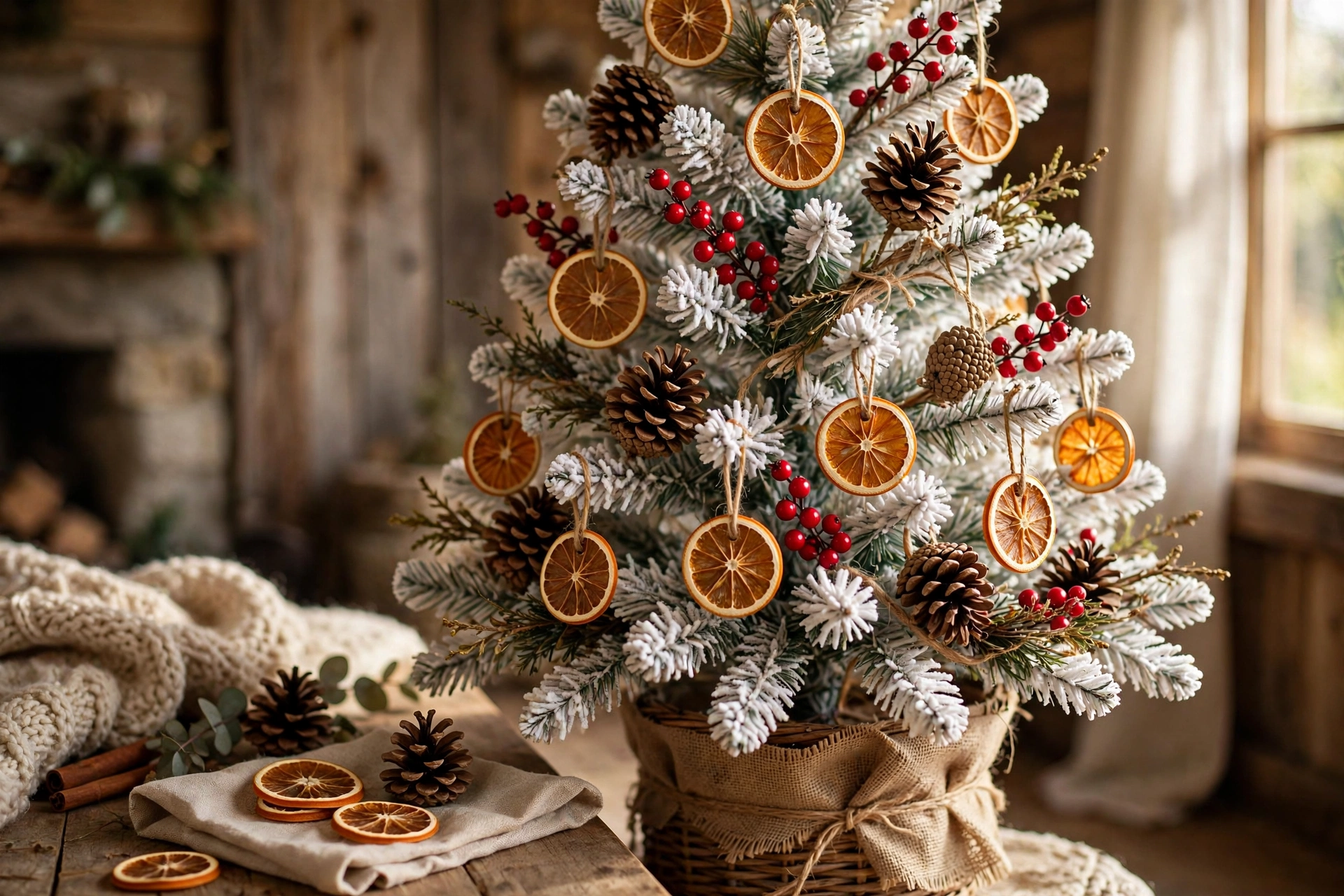 Natural pinecone and berry tree — white Christmas tree idea