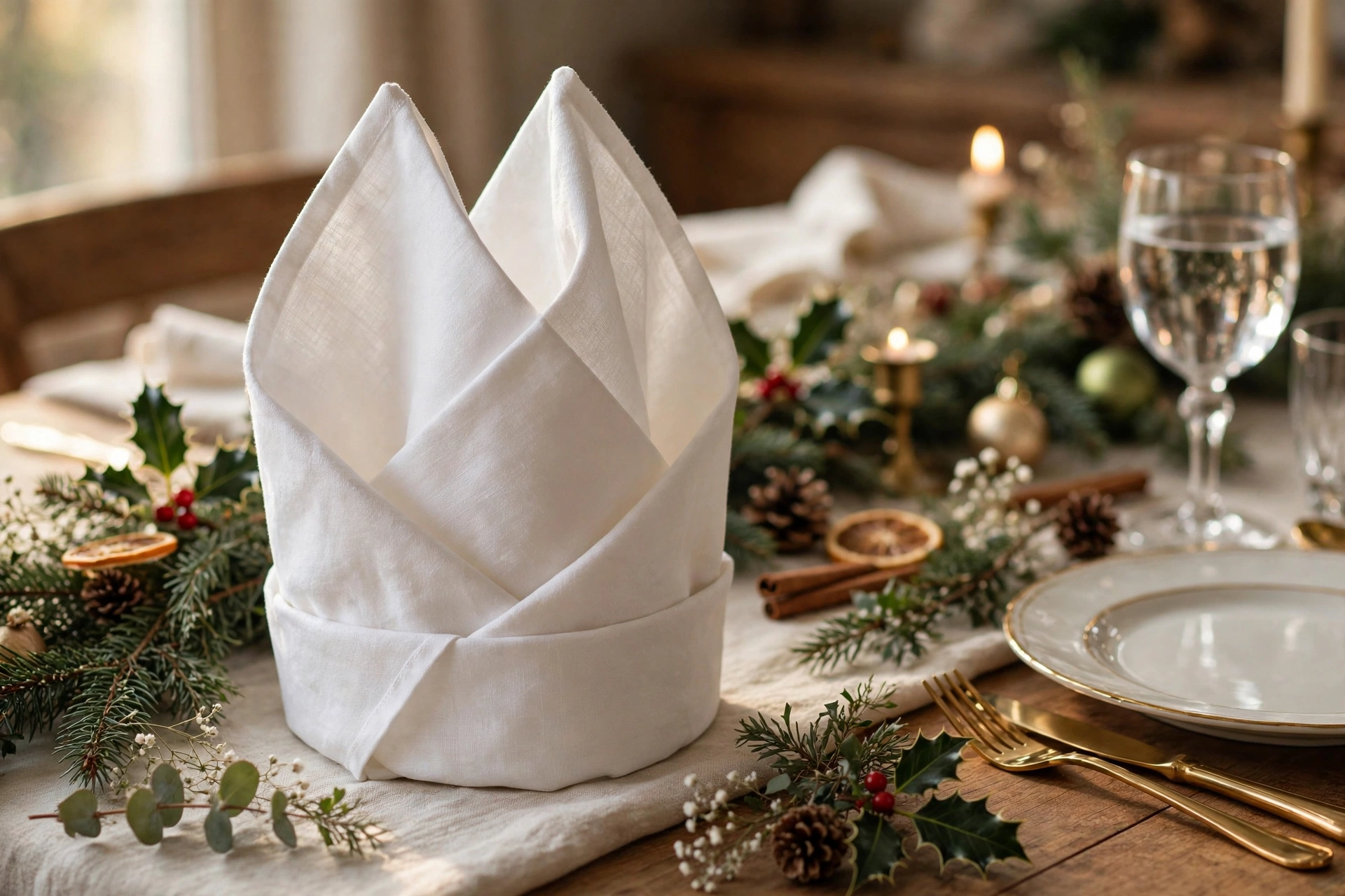 Bishop's hat napkin fold — Christmas napkin folding idea