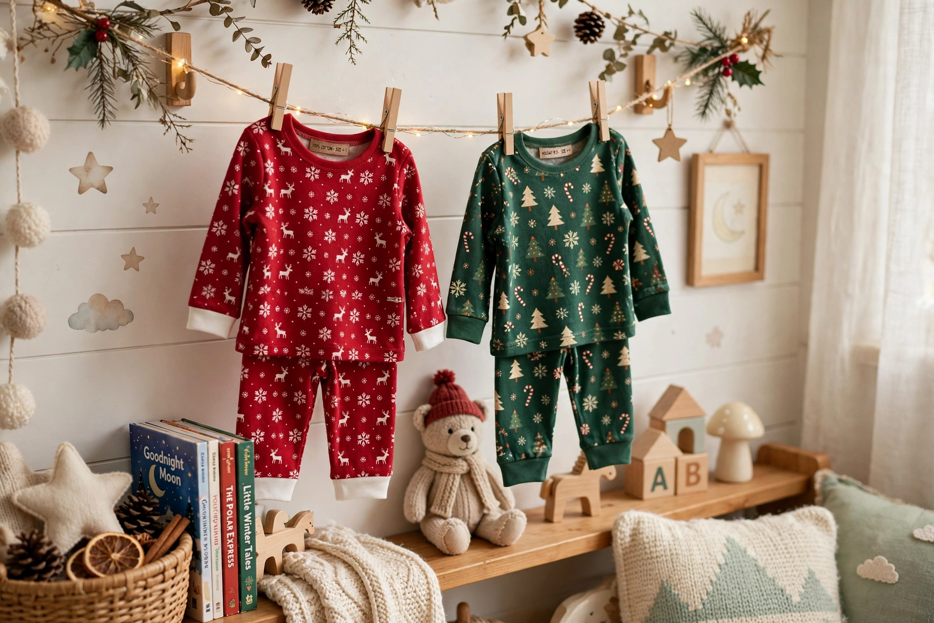 Pajama display — Christmas bedroom idea for kids