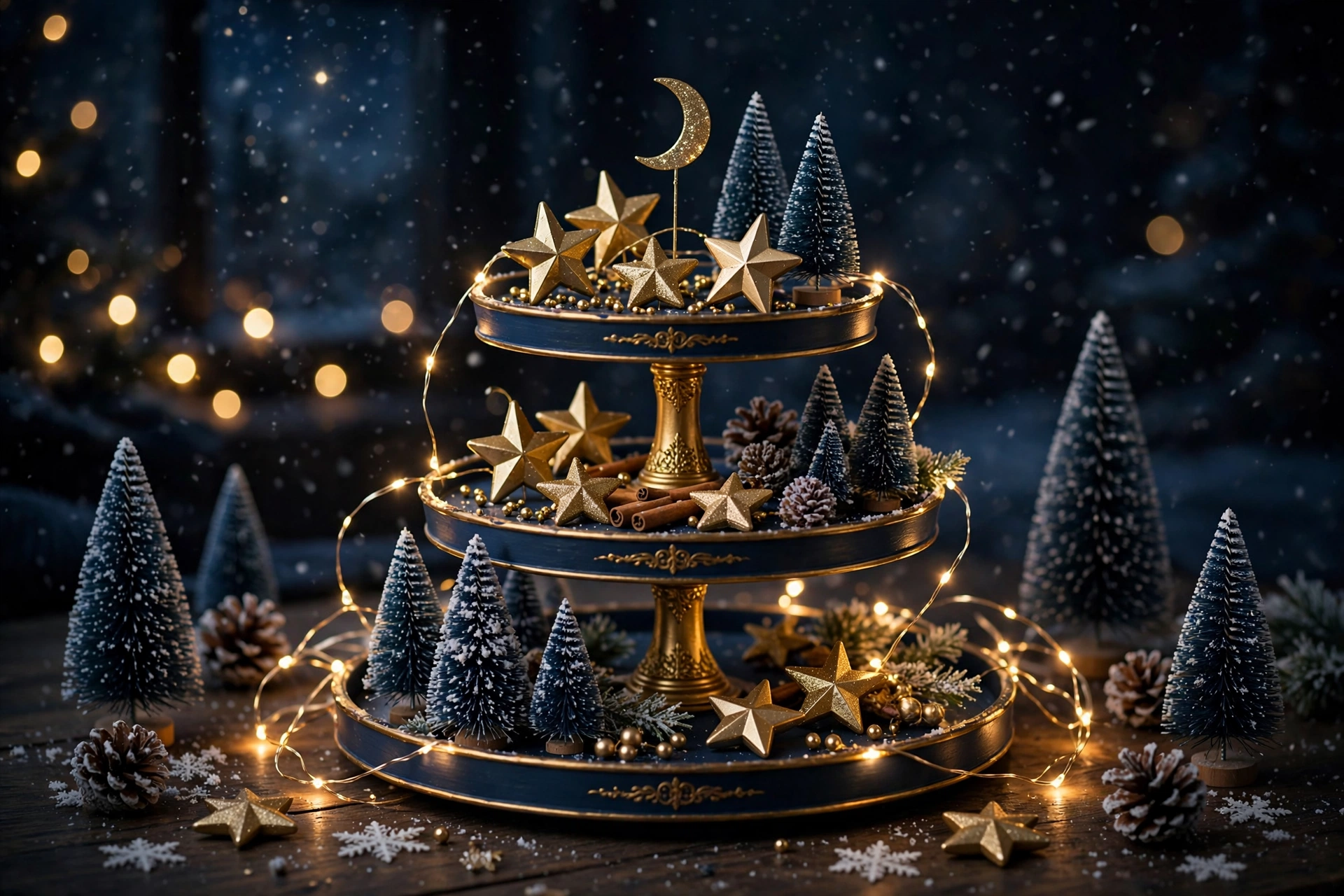 Starlit night tray — Christmas tiered tray idea