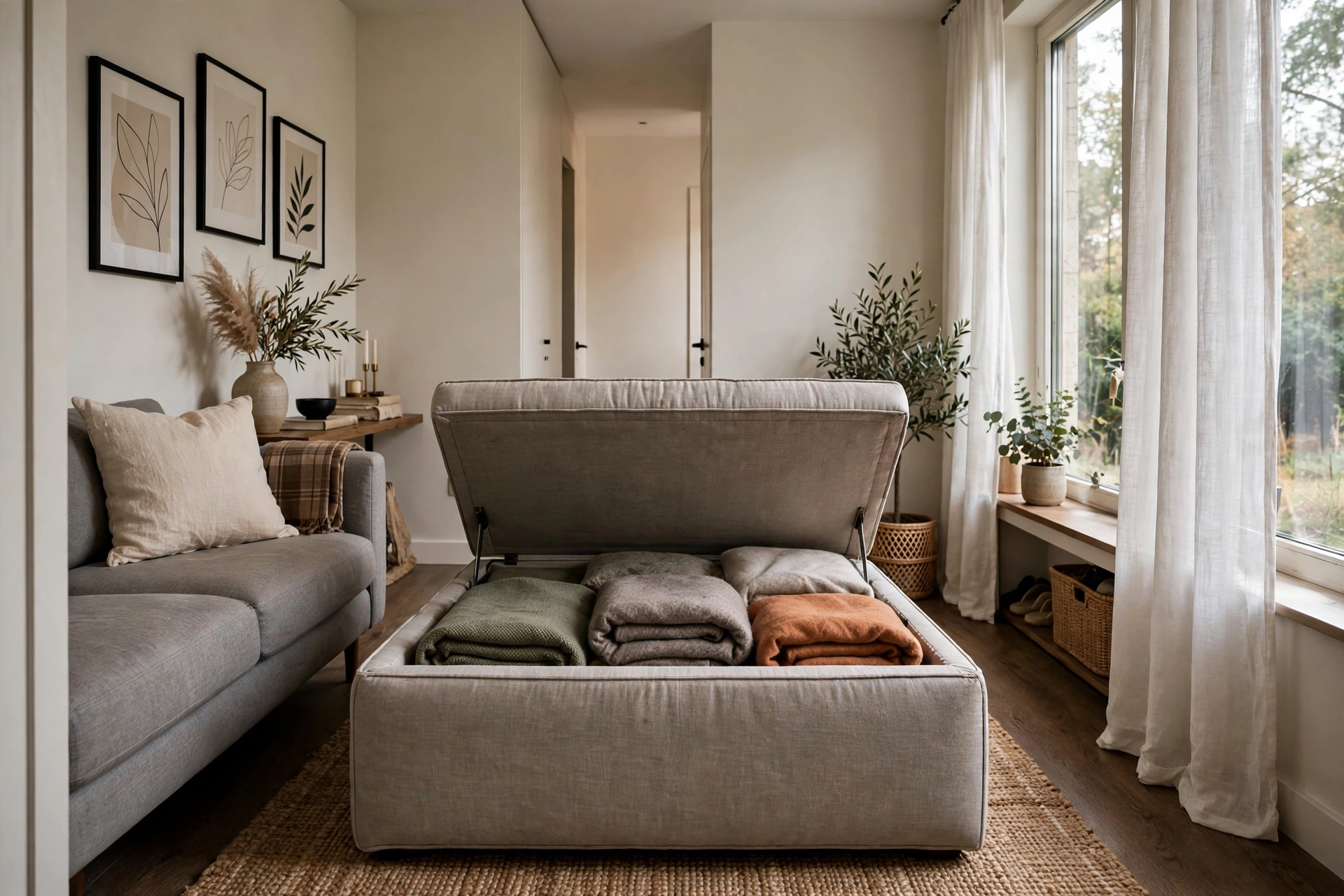 Storage ottoman coffee table — narrow living room idea