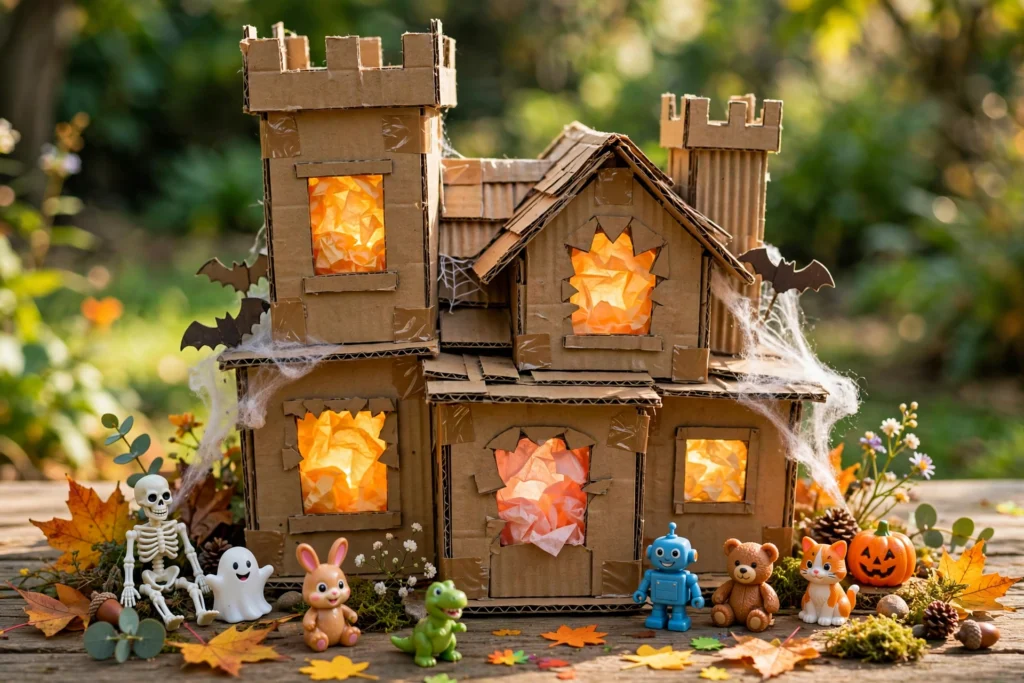 Cardboard haunted house — Halloween craft for children
