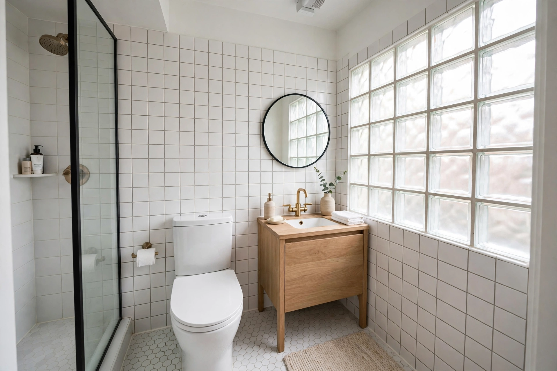 Glass block window — small bathroom idea