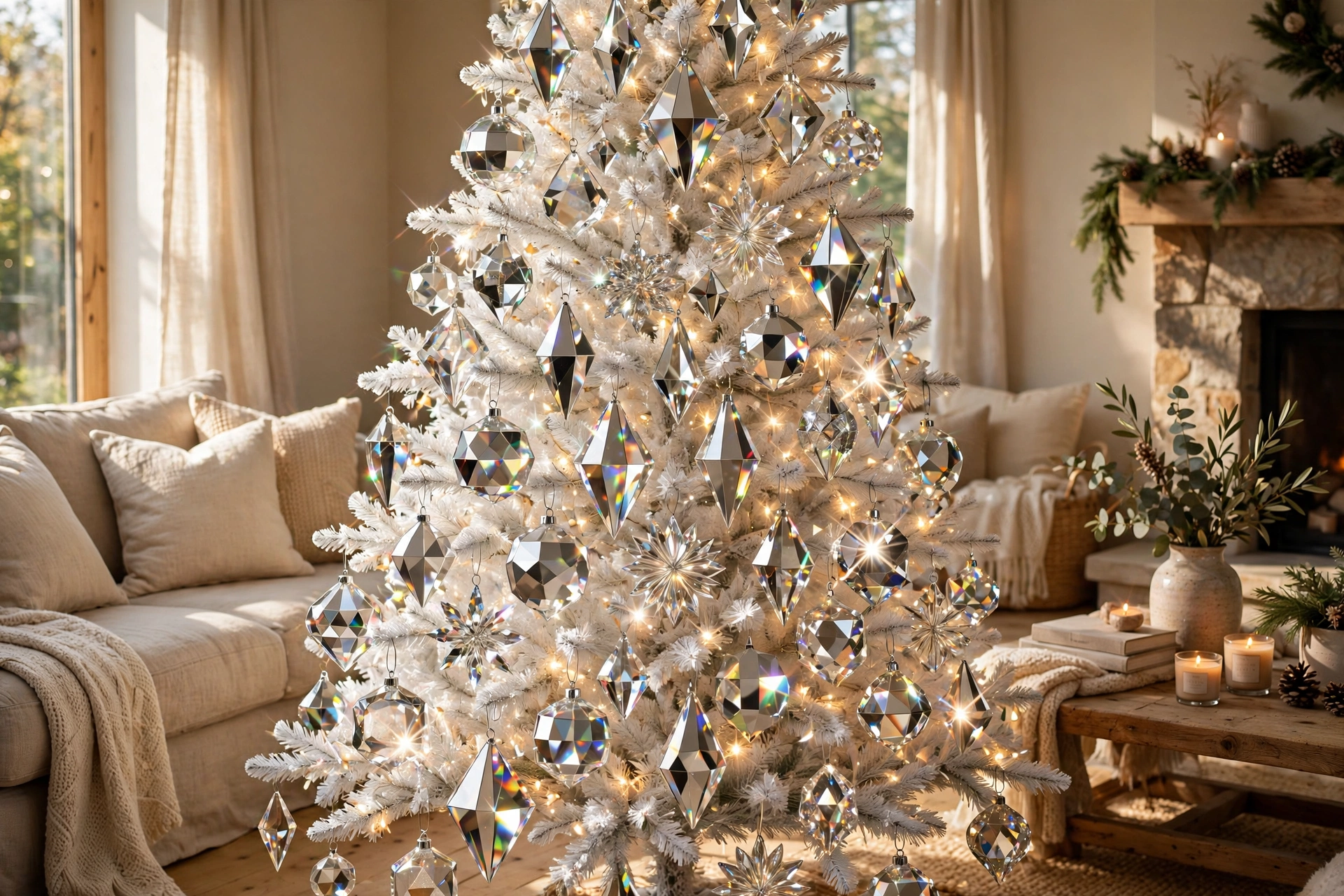 Glam mirrored sparkle tree — white Christmas tree idea