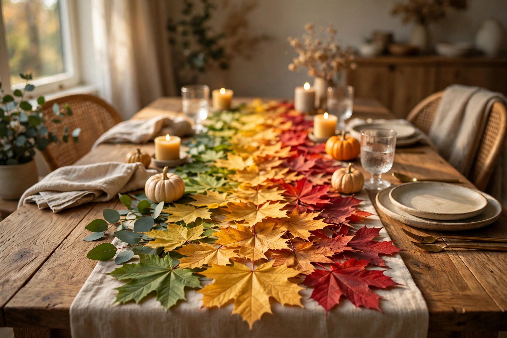 Ombre fall leaves runner — Thanksgiving centerpiece idea