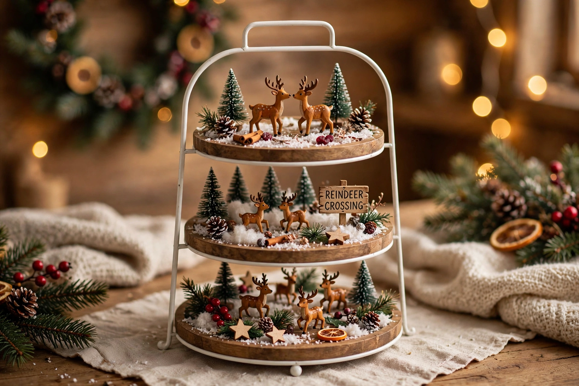Reindeer crossing tray — Christmas tiered tray idea