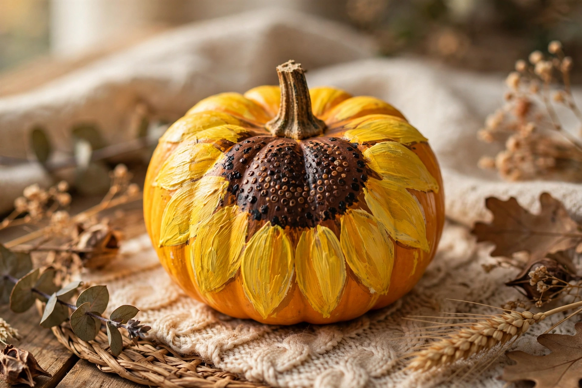 Sunflower mini pumpkins — mini pumpkin painting idea