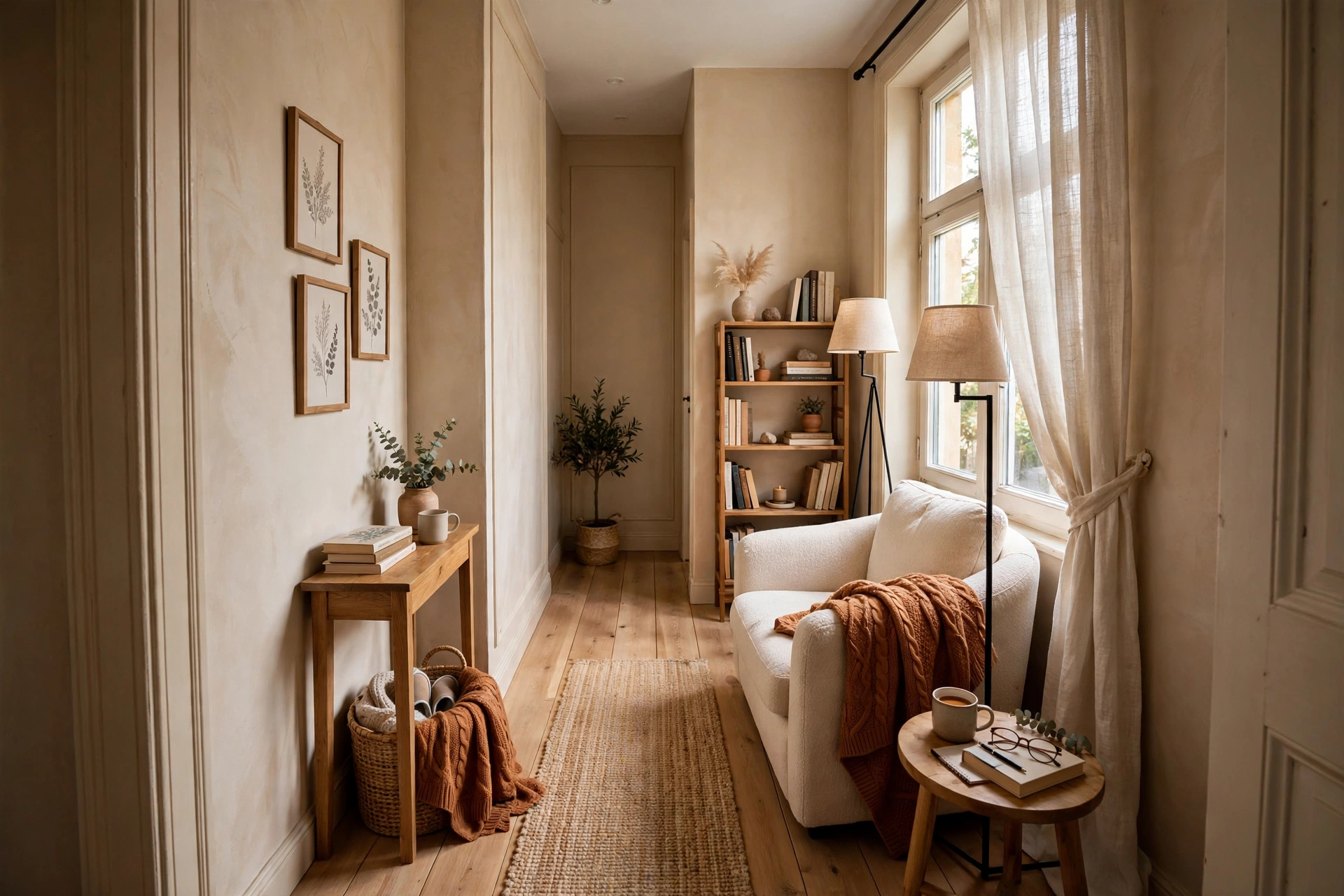 Far-end reading nook — narrow living room idea