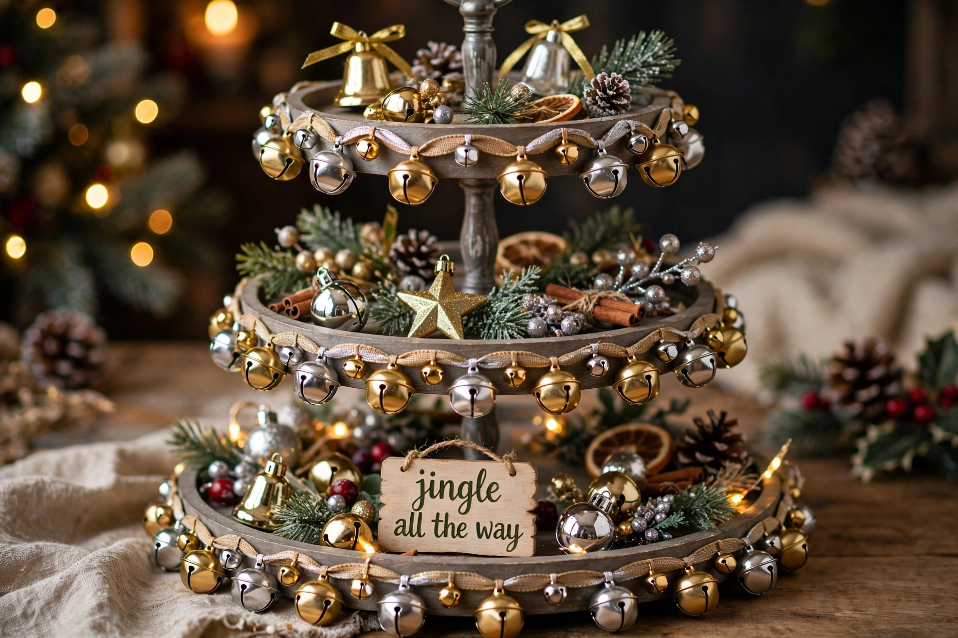 Jingle bell tray — Christmas tiered tray idea