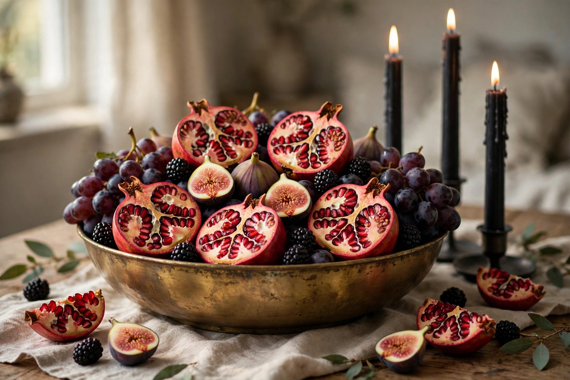 Pomegranate and fig luxe harvest — Thanksgiving centerpiece idea